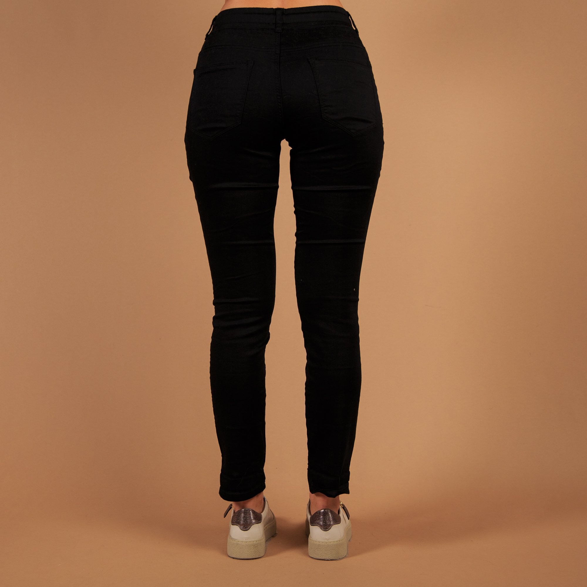 Red Button Tessy Pull On Drawstring Waist Cropped Jegging Black