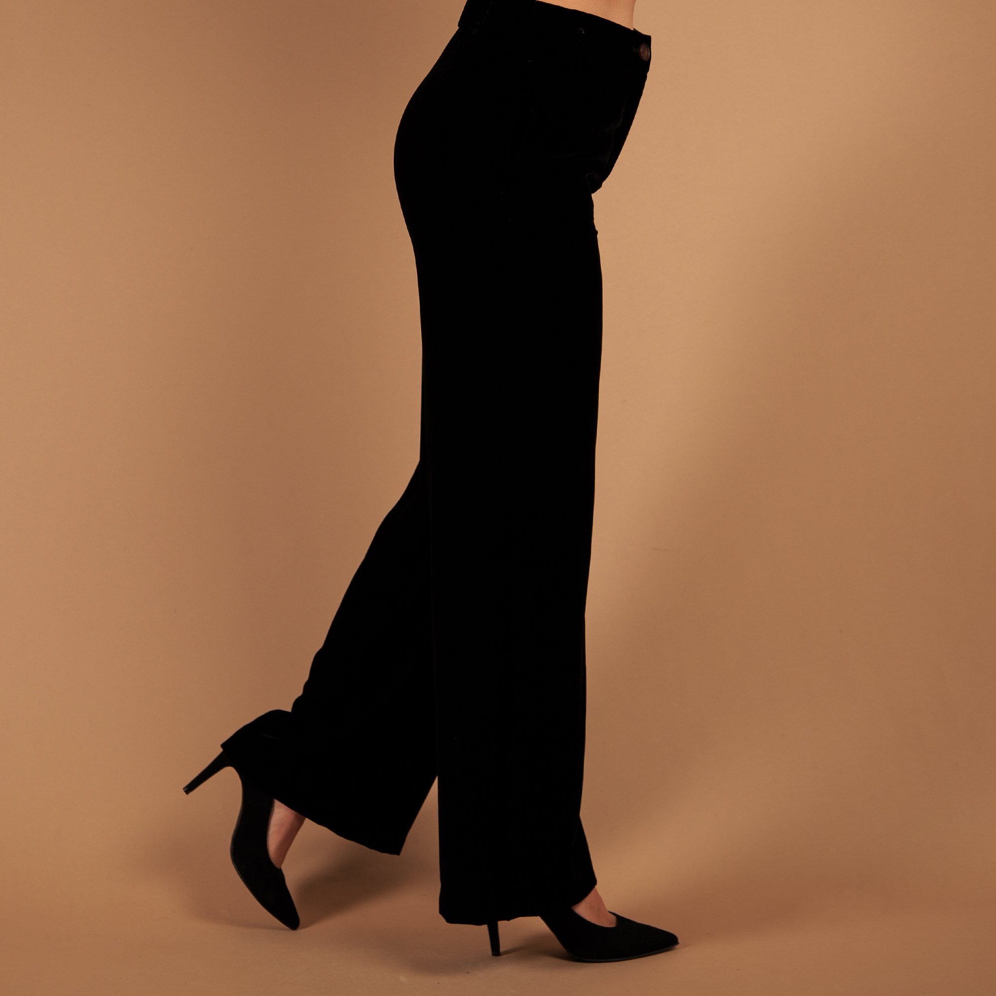 Marc Cain Velvet Weida Wide Leg Trouser With Elastic Back Black