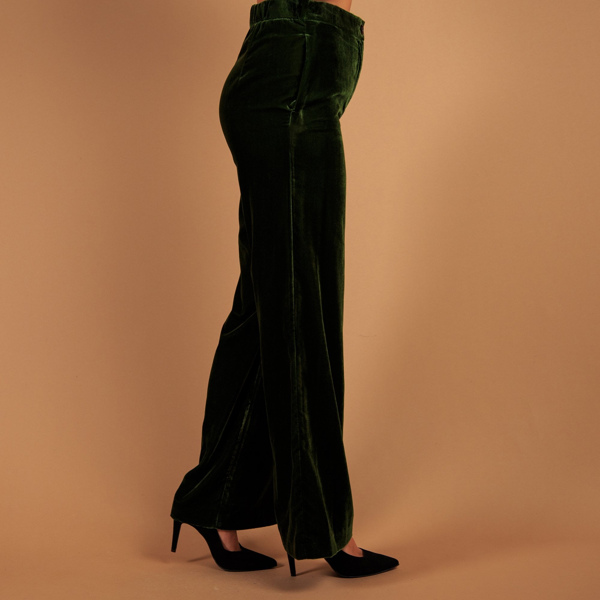 Marc Cain Velvet Weida Wide Leg Trouser With Elastic Back Green