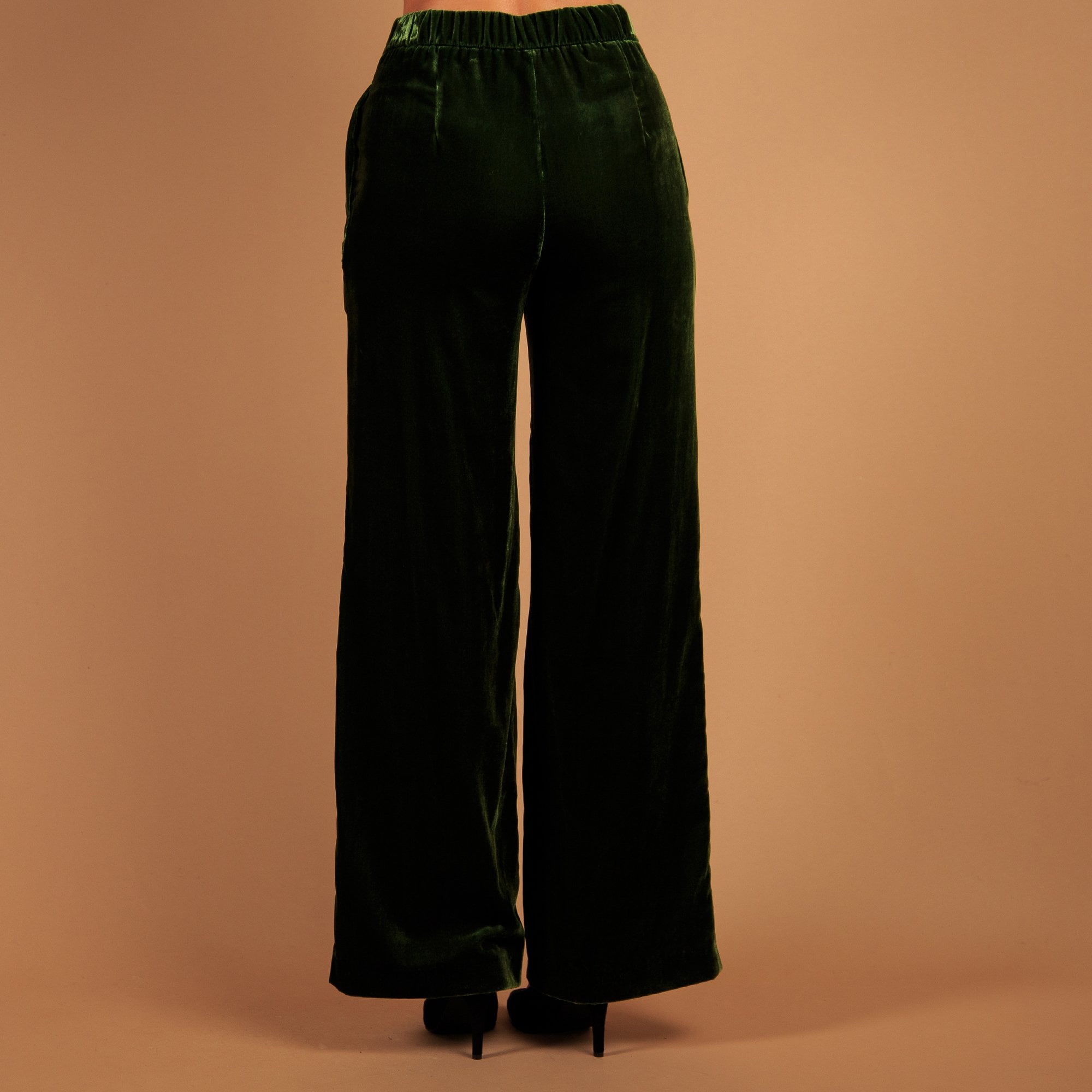 Marc Cain Velvet Weida Wide Leg Trouser With Elastic Back Green