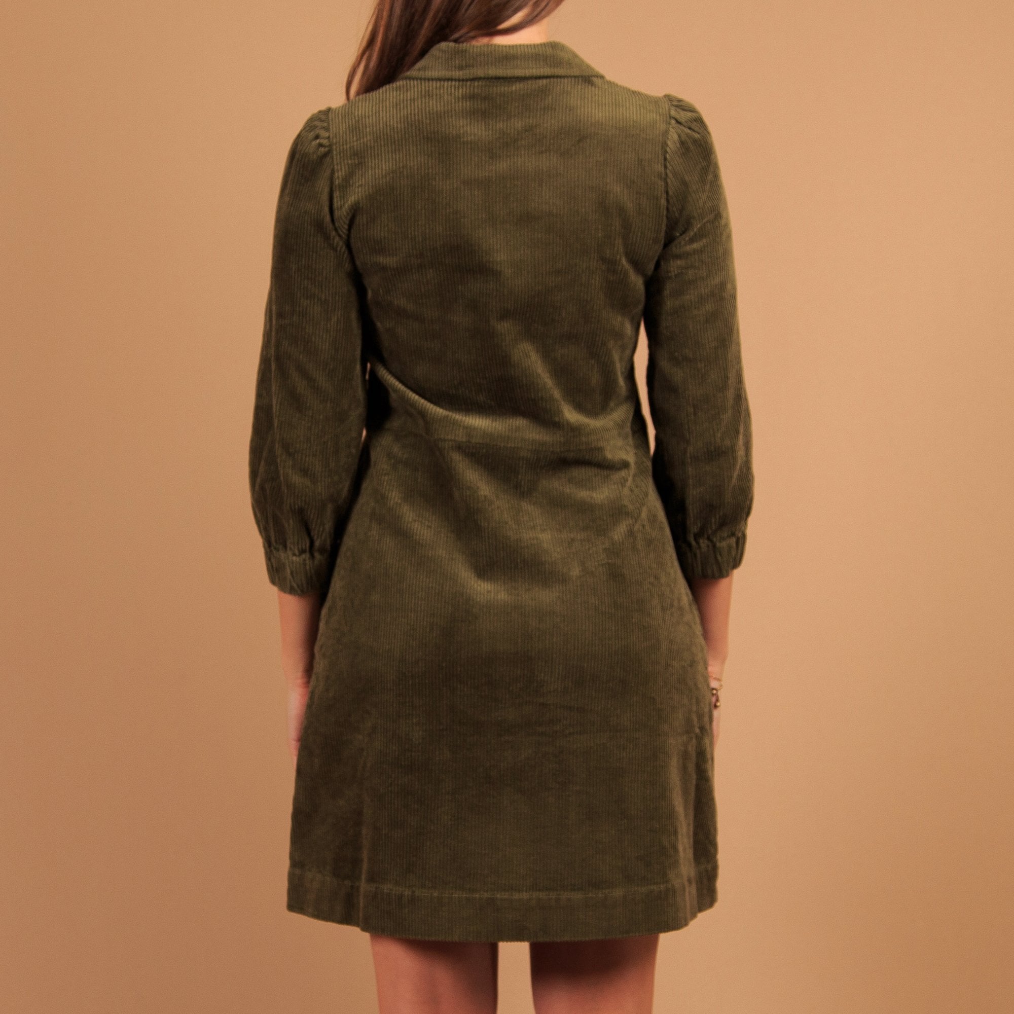 Part Two Eyvors Zip Down Long Sleeve Cord Shirt Dress Khaki (Longer)