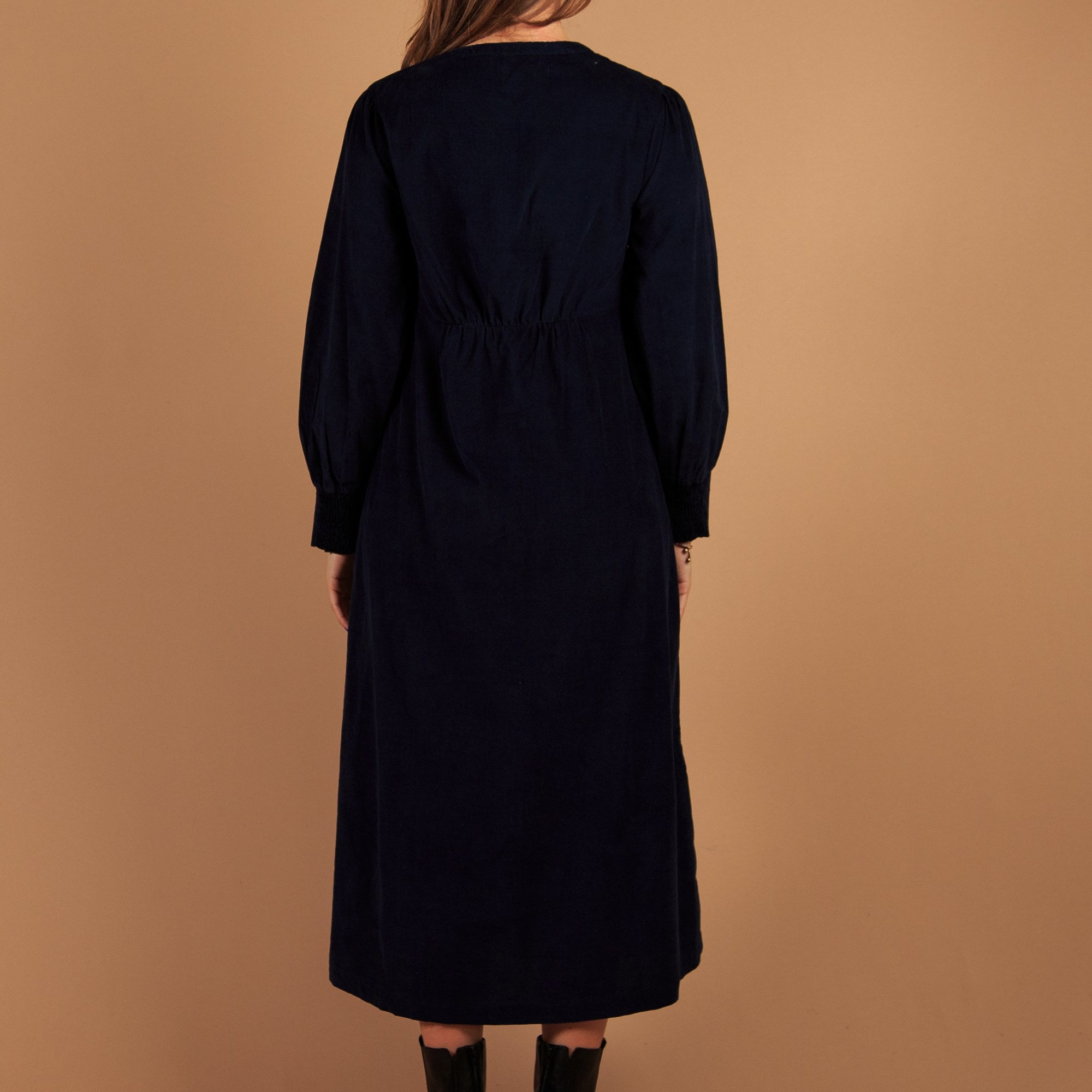 Aspiga Trinity Button Down Baby Cord Gathered Waist Dress Navy