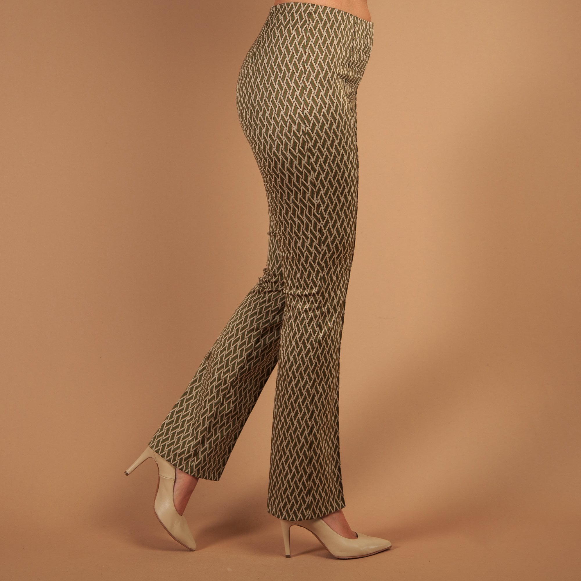 Marc Cain Woven Print Smart Trouser Olive/ecru