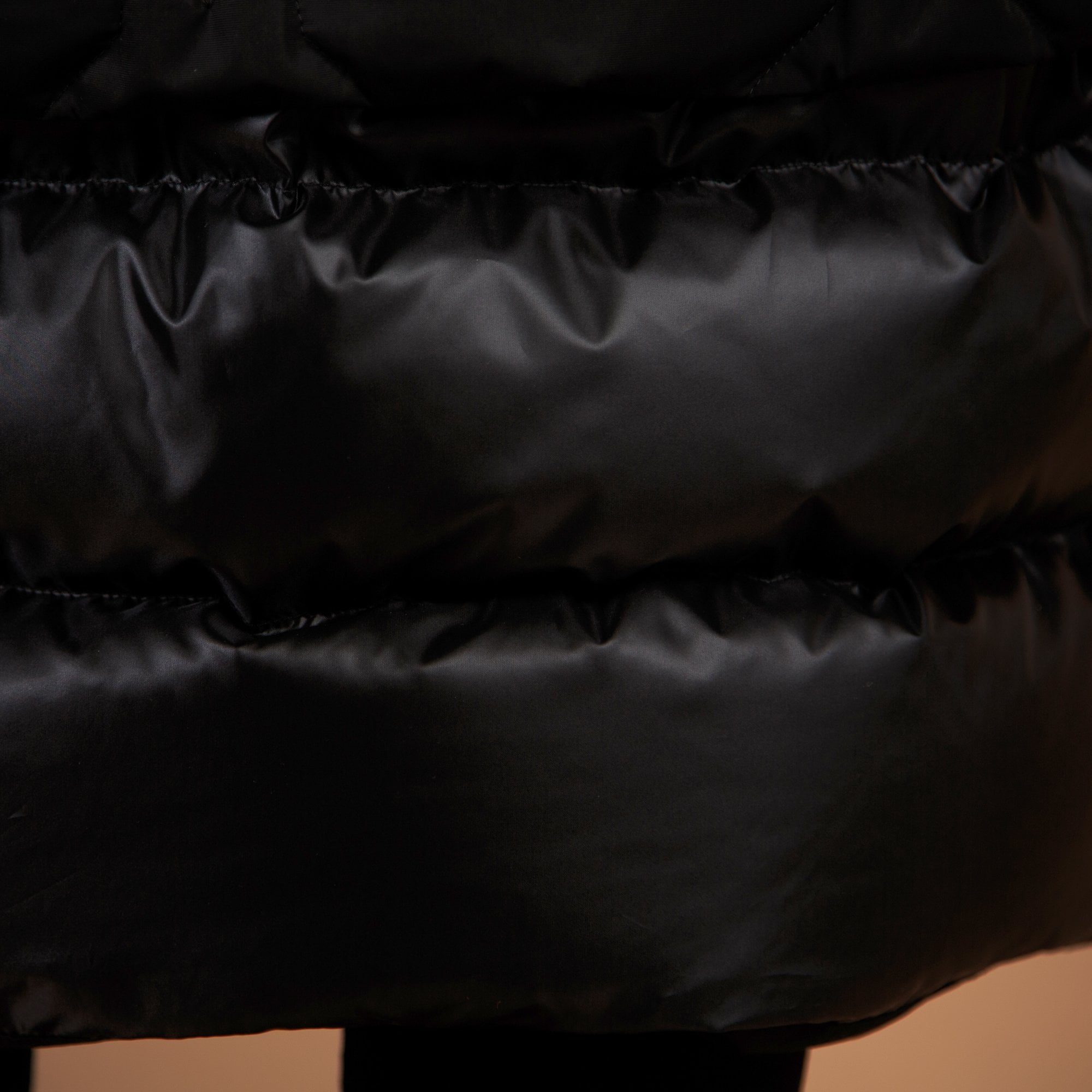 Diego Diamond Puffa Long Coat With Fur Hood Trim Black