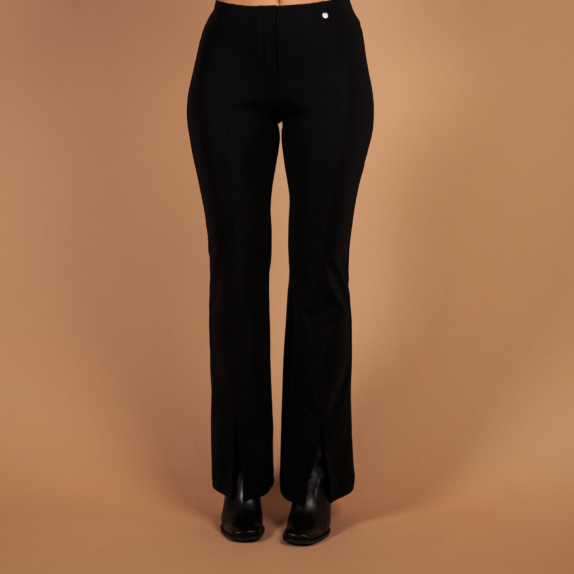 Robell Joella Wide Leg Split Front Pull On Stretch Trouser Black 90