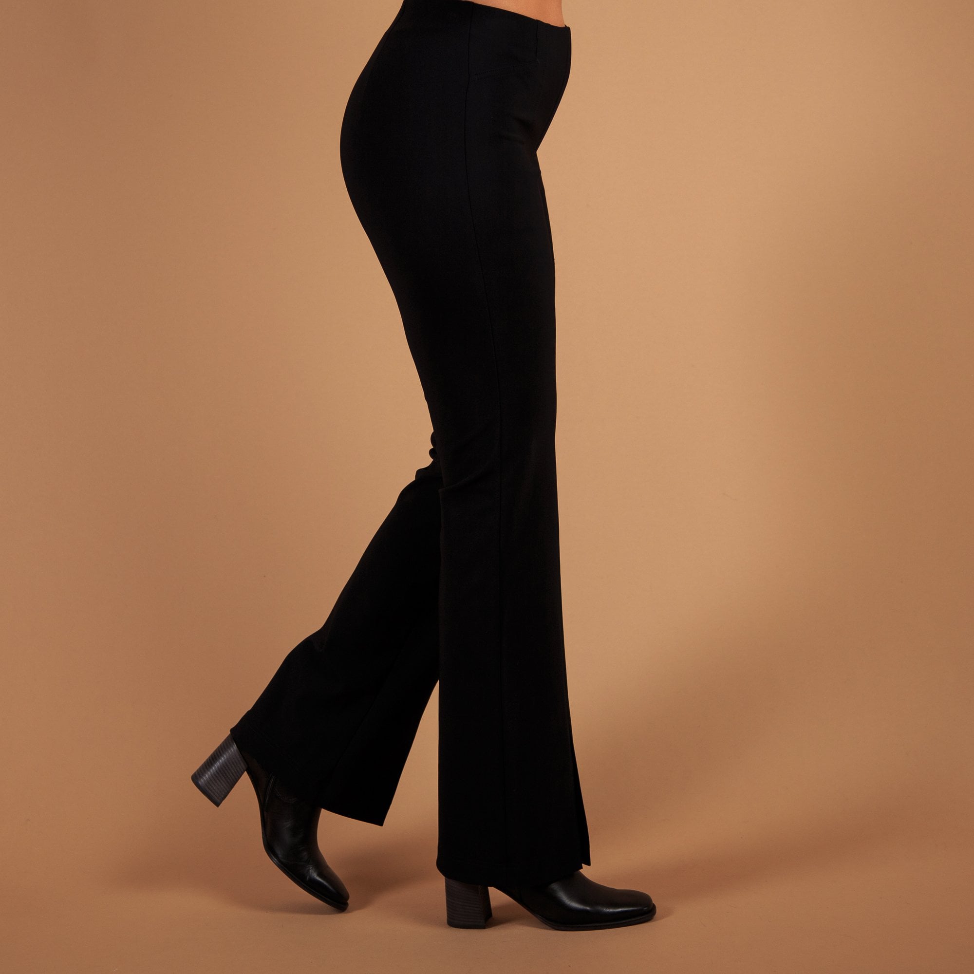 Robell Joella Wide Leg Split Front Pull On Stretch Trouser Black 90