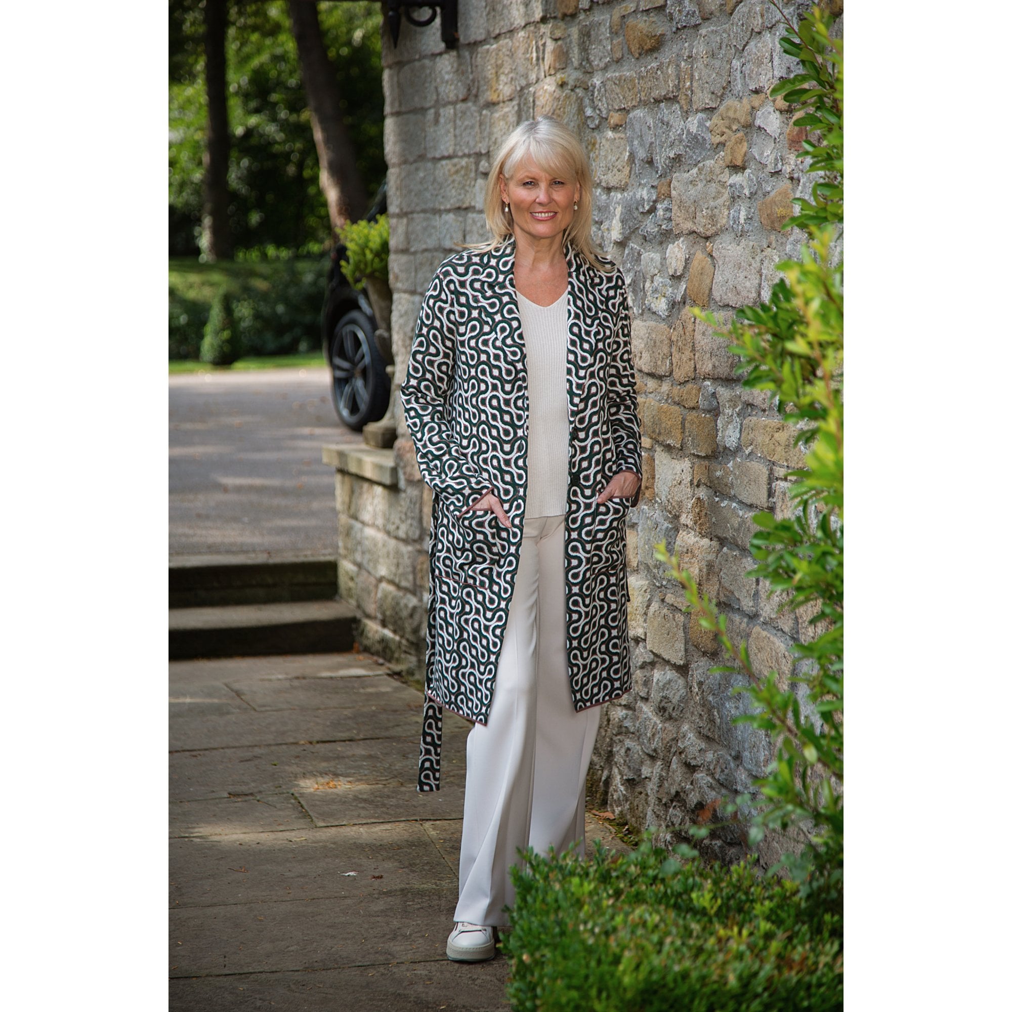 Herzens Angelegenheit Mantel Retro Knit Pocket Front Smart Coatigan Green/white