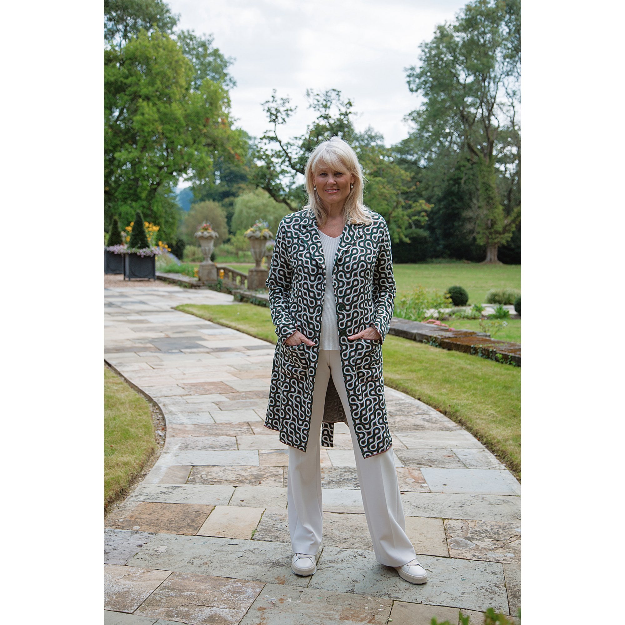 Herzens Angelegenheit Mantel Retro Knit Pocket Front Smart Coatigan Green/white