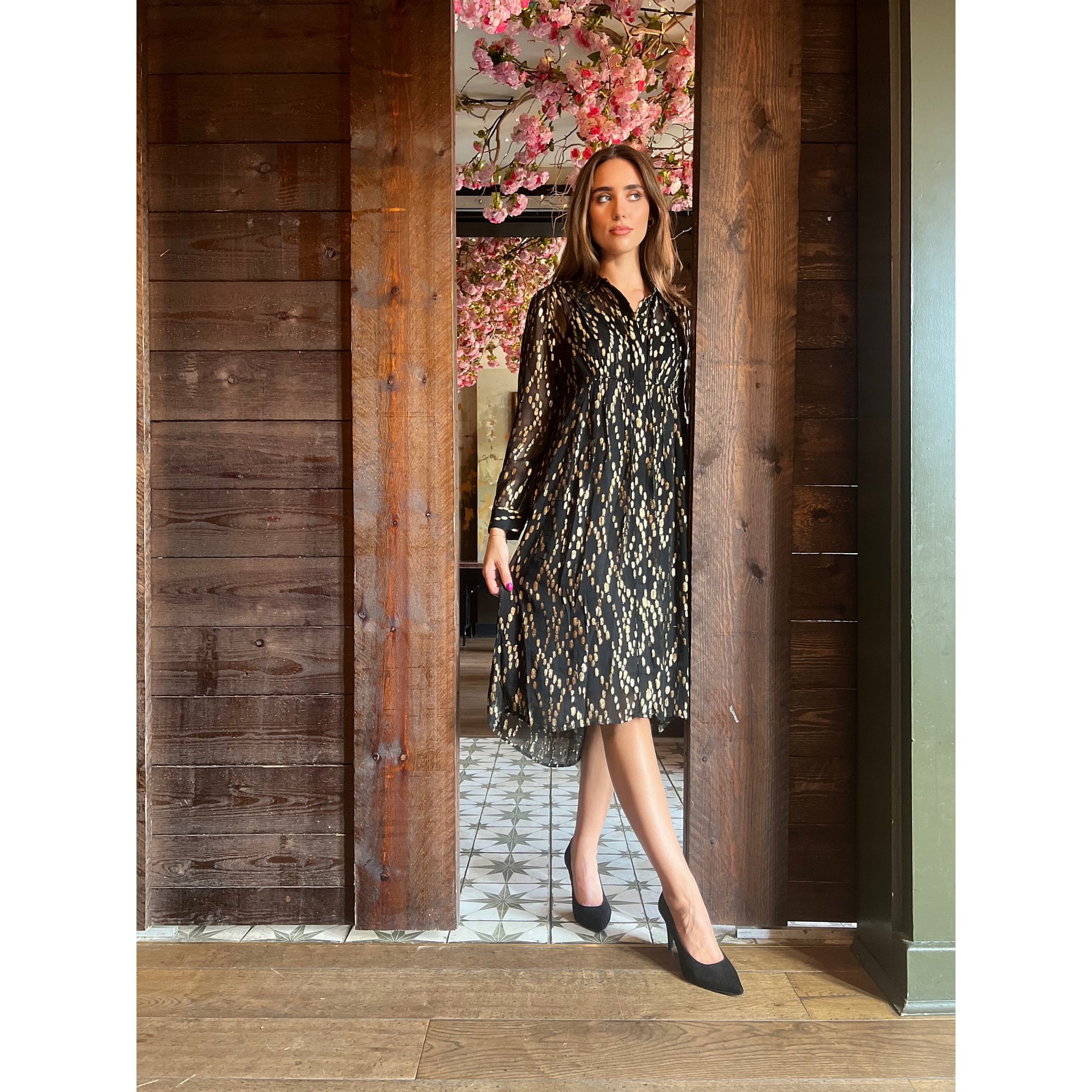 Pomodoro Spot Jacquard Overshirt/dress Black/gold