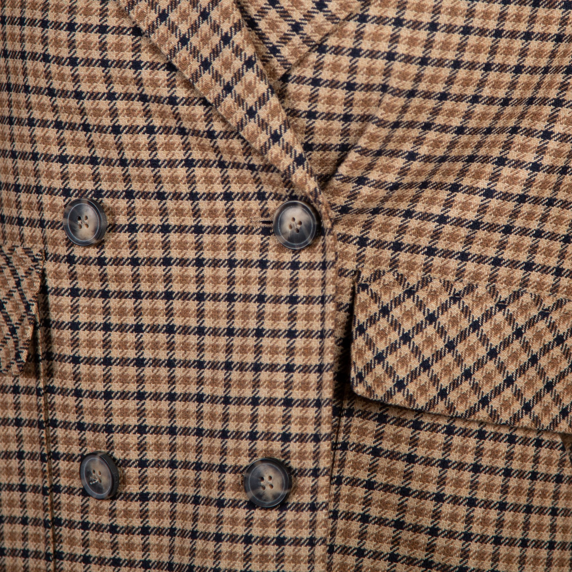 Oui Double Breasted Check Boxy Blazer Camel/grey