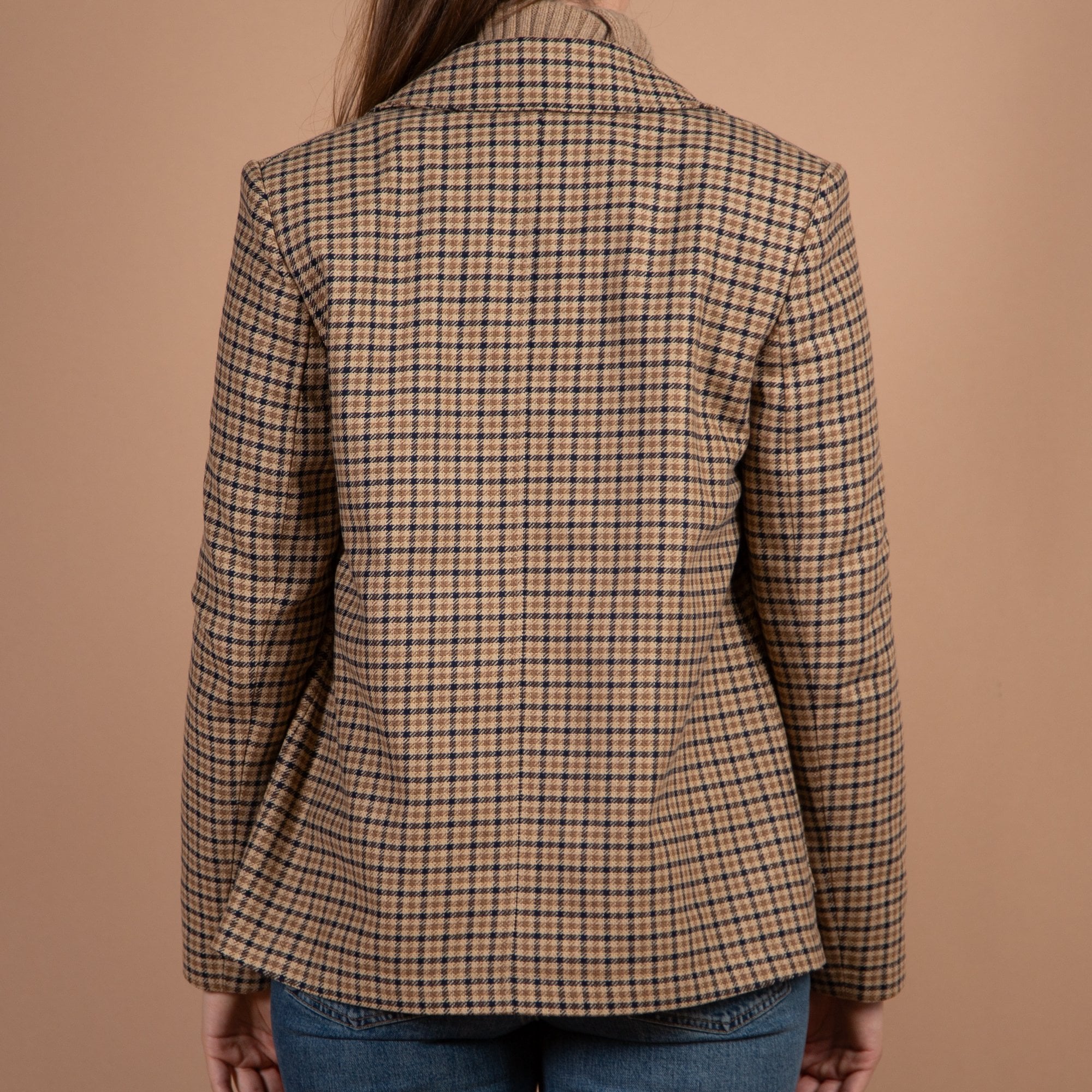 Oui Double Breasted Check Boxy Blazer Camel/grey