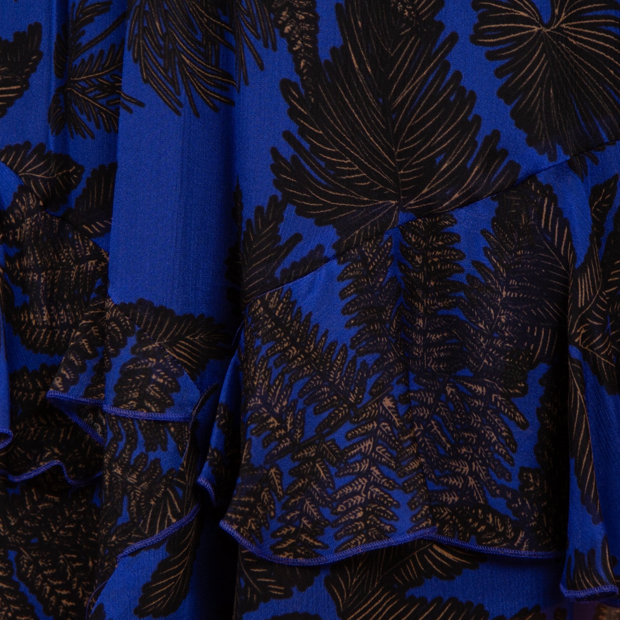 Riani Fern Print Tiered Tie Neck Dress Indigo/black