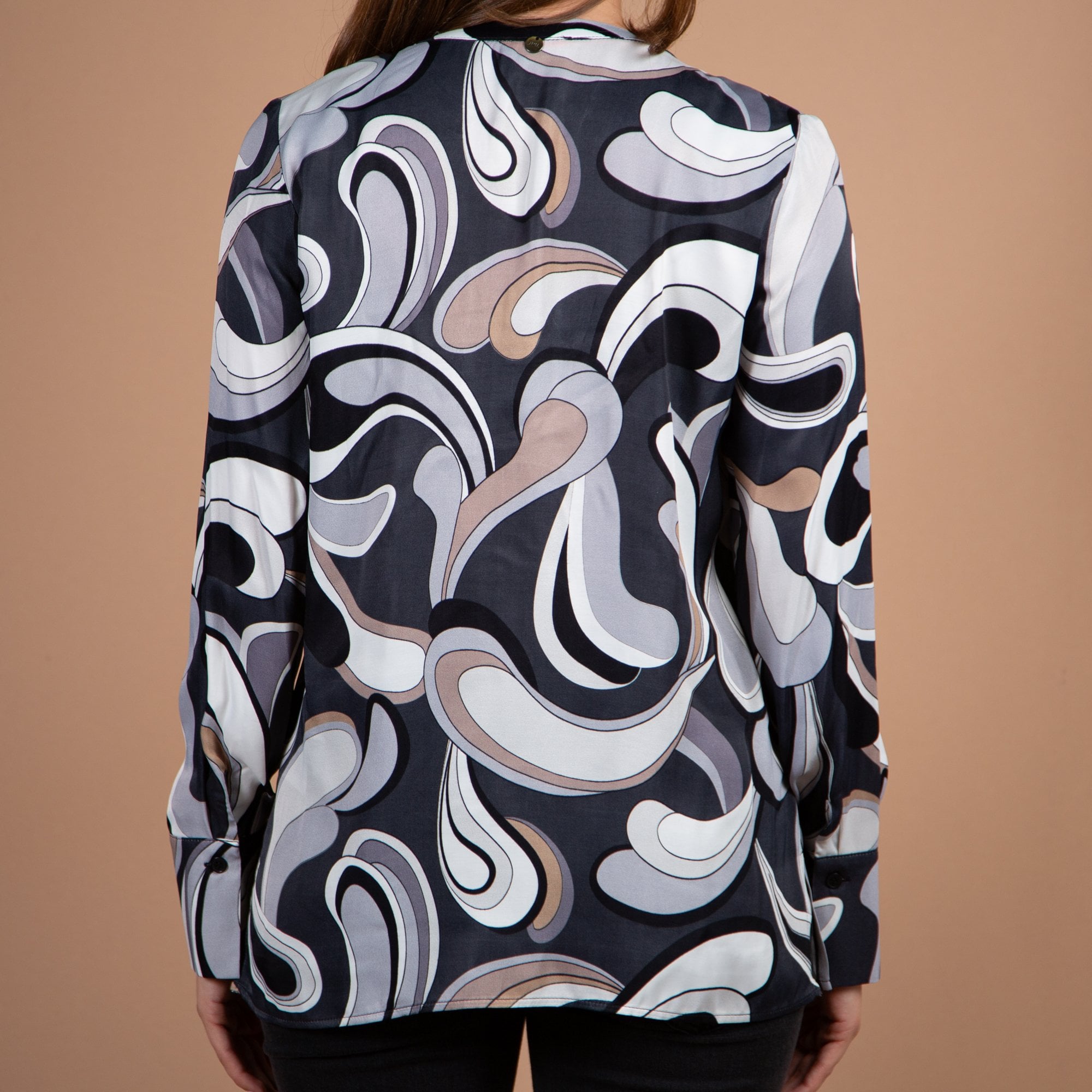 Just White Pucci Print Pleat Front Blouse Grey/Beige