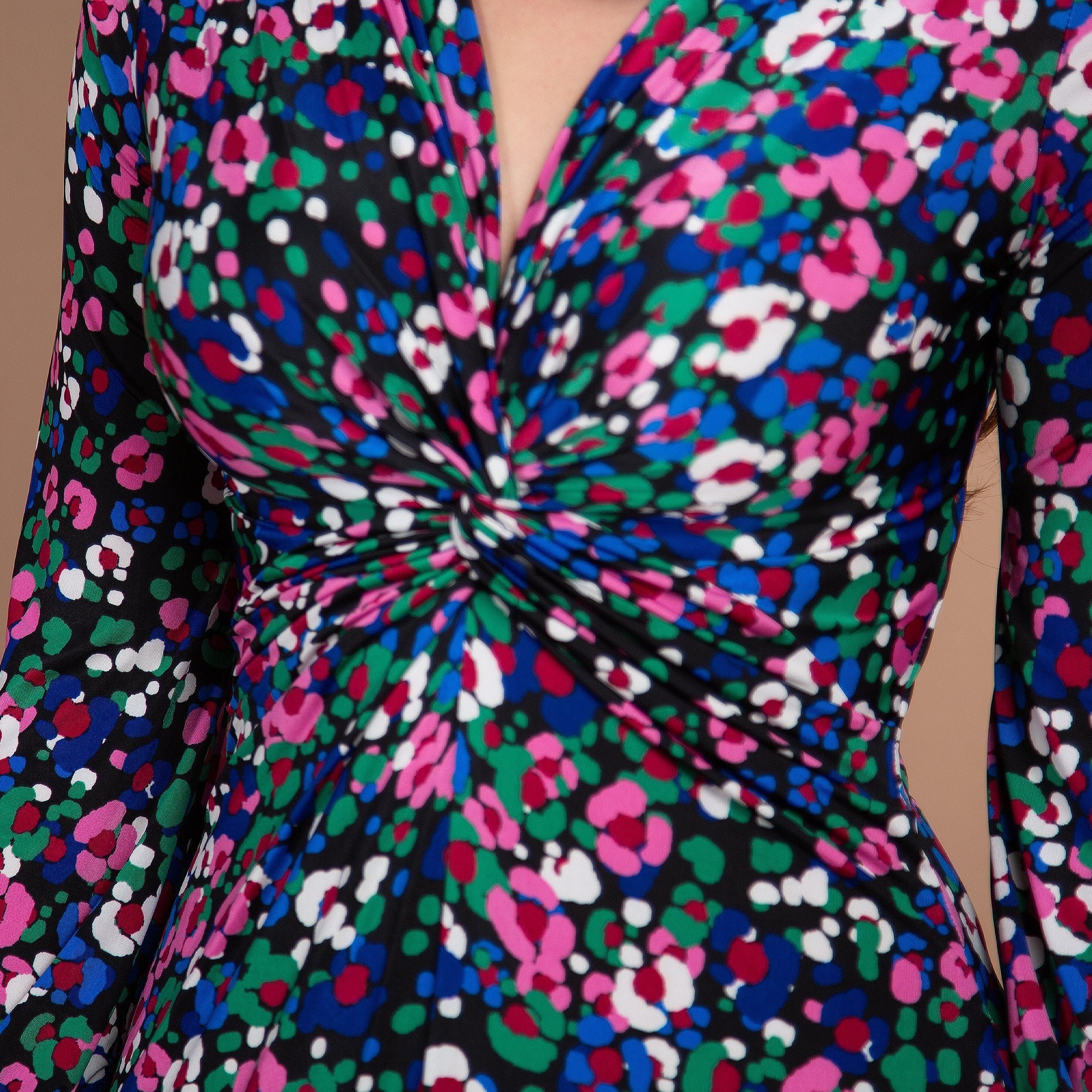 Onjenu Fawcett Floral V Neck Twist Knot Front Maxi Dress Black Multi