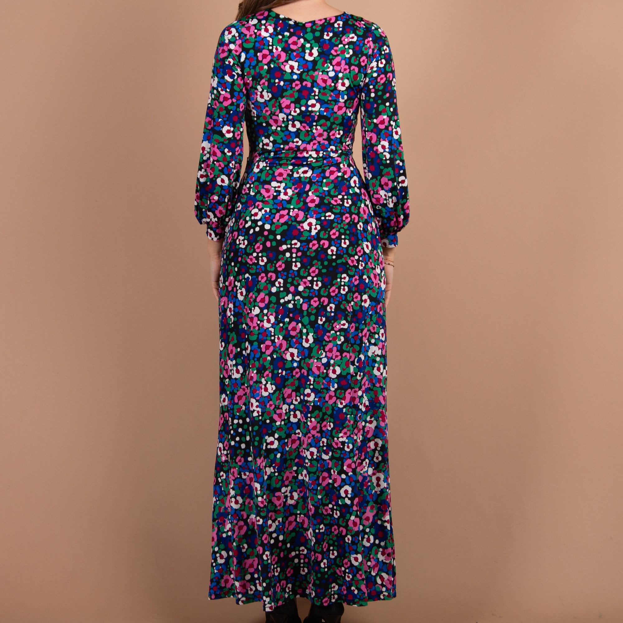 Onjenu Fawcett Floral V Neck Twist Knot Front Maxi Dress Black Multi