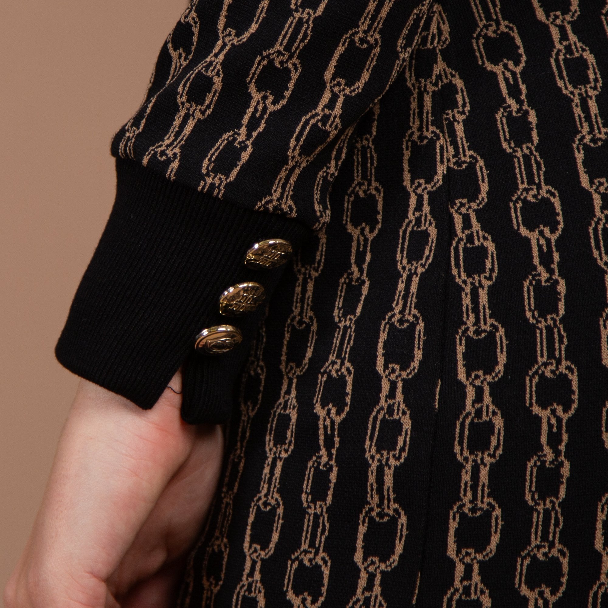 Riani Chain Print Stretch Fitted Shirt Dress Black/beige