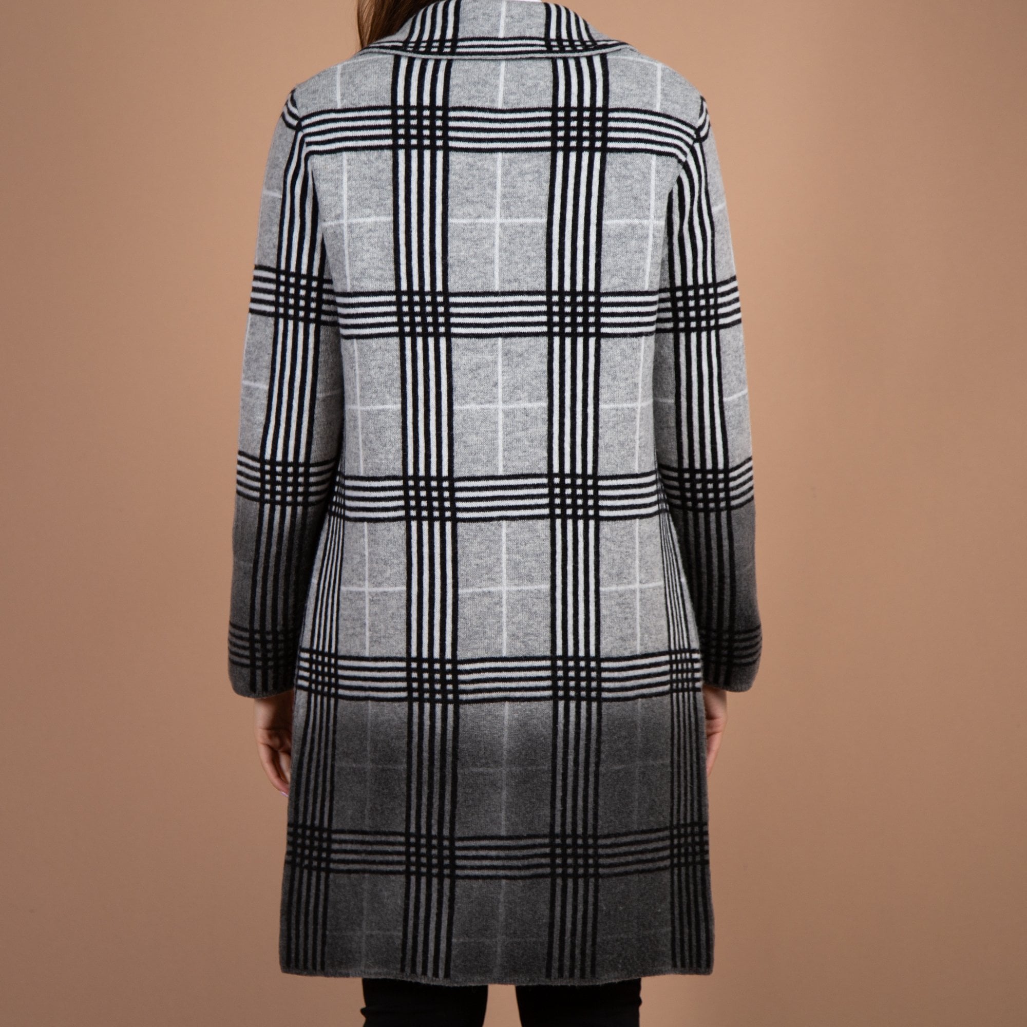 Monari Pocket Front Check Coatigan Grey/black