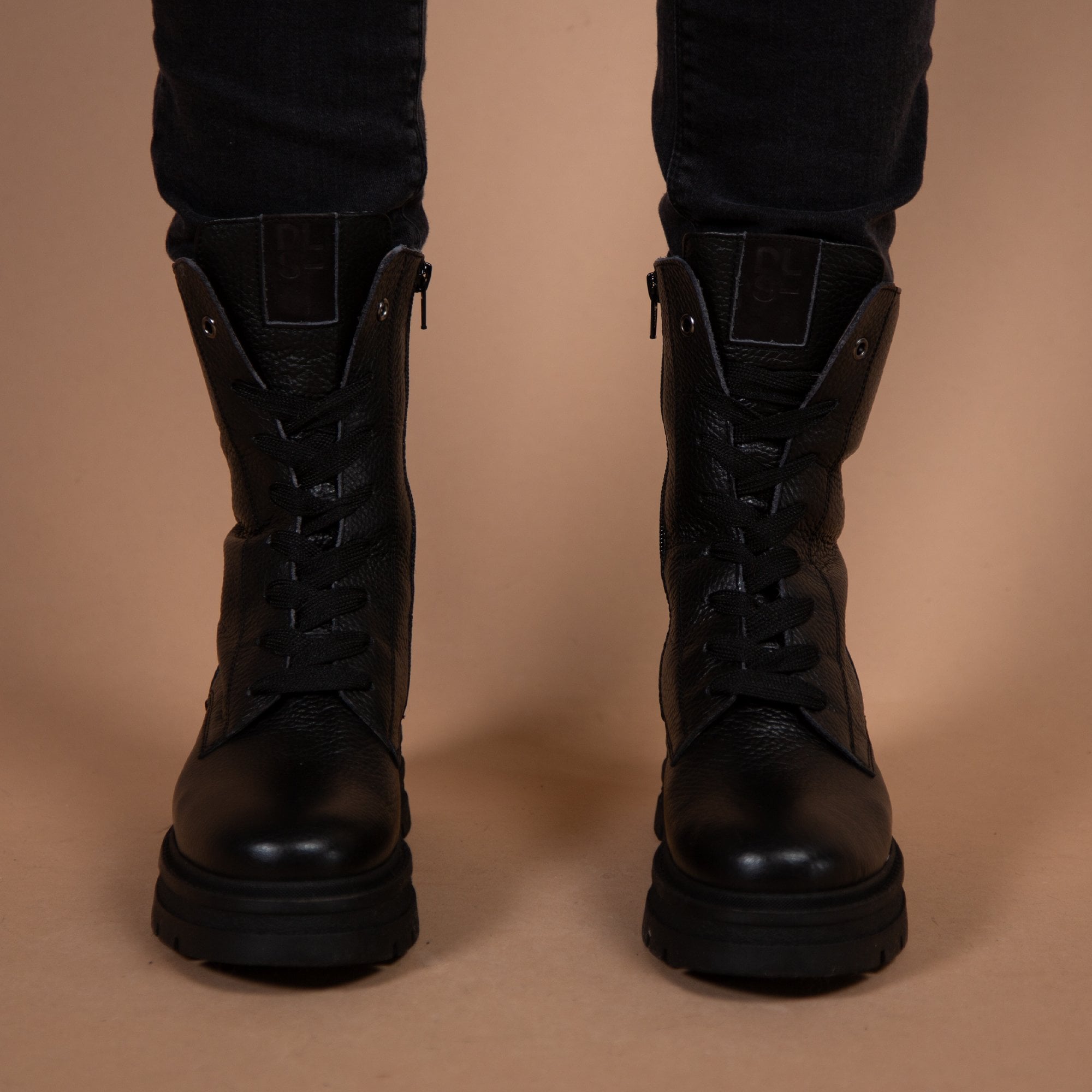 Dl Sport Grained Leather Chunky Ankle Boot Black