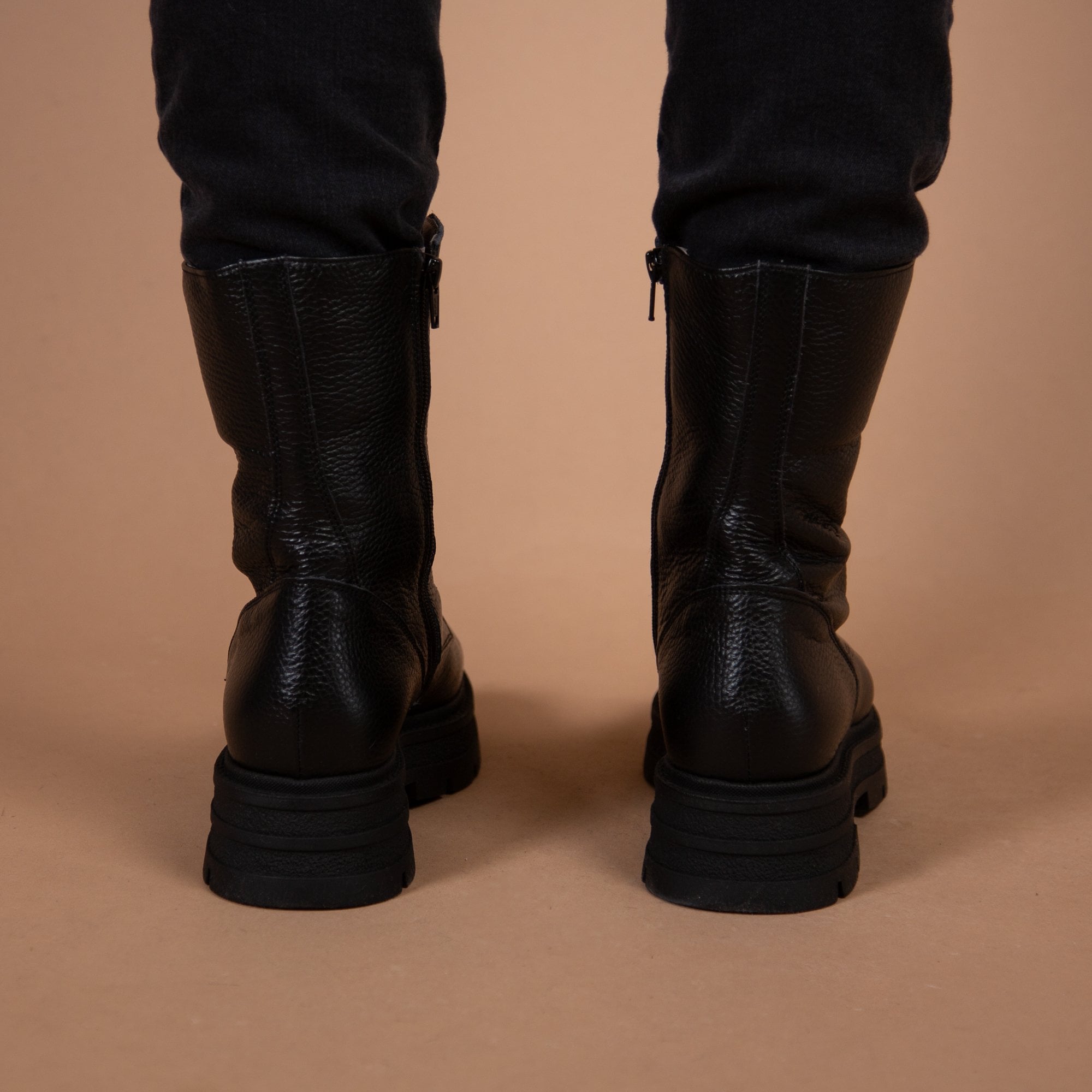 Dl Sport Grained Leather Chunky Ankle Boot Black