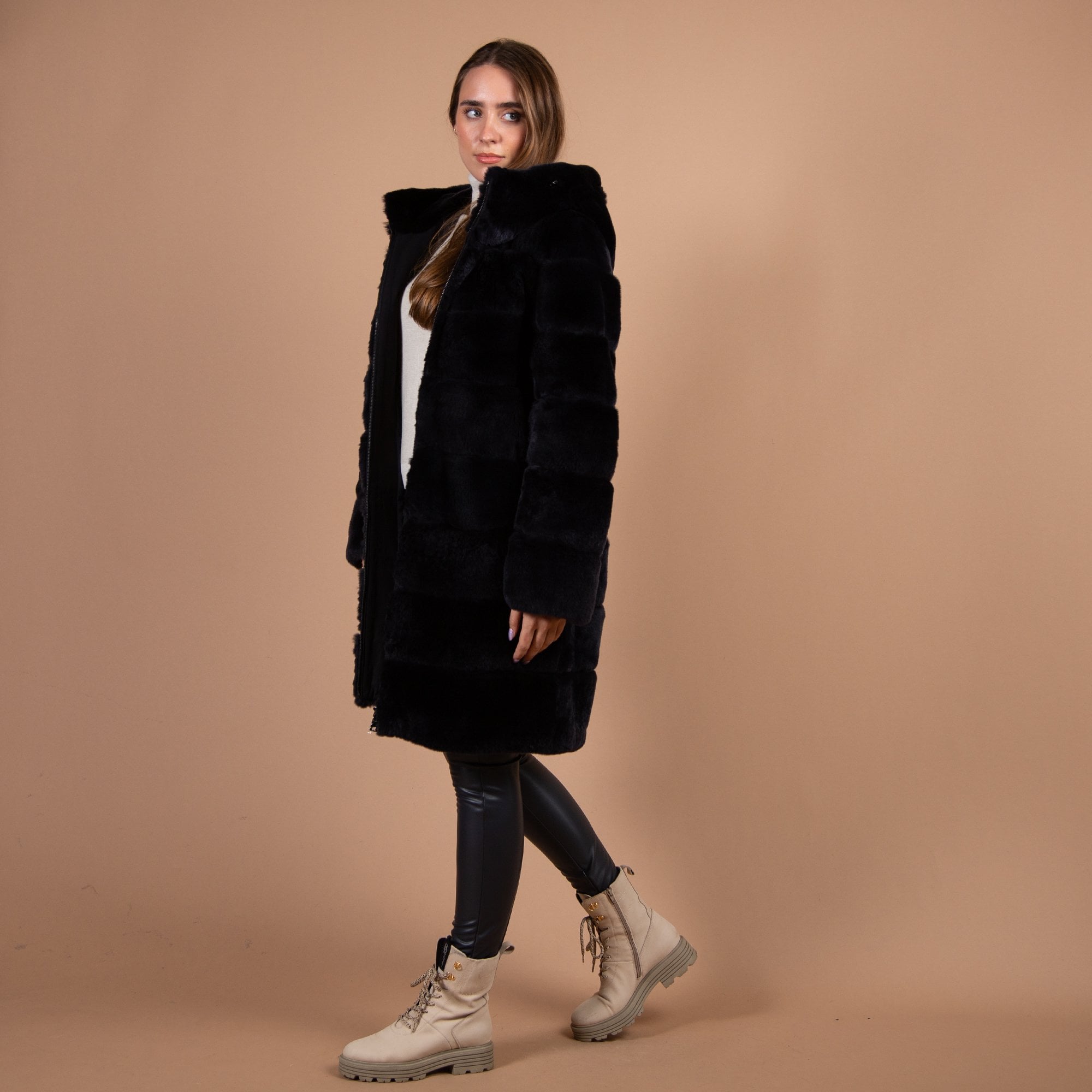 Levinsky Alba Wide Panel Fur Midi Coat Dellon Blue