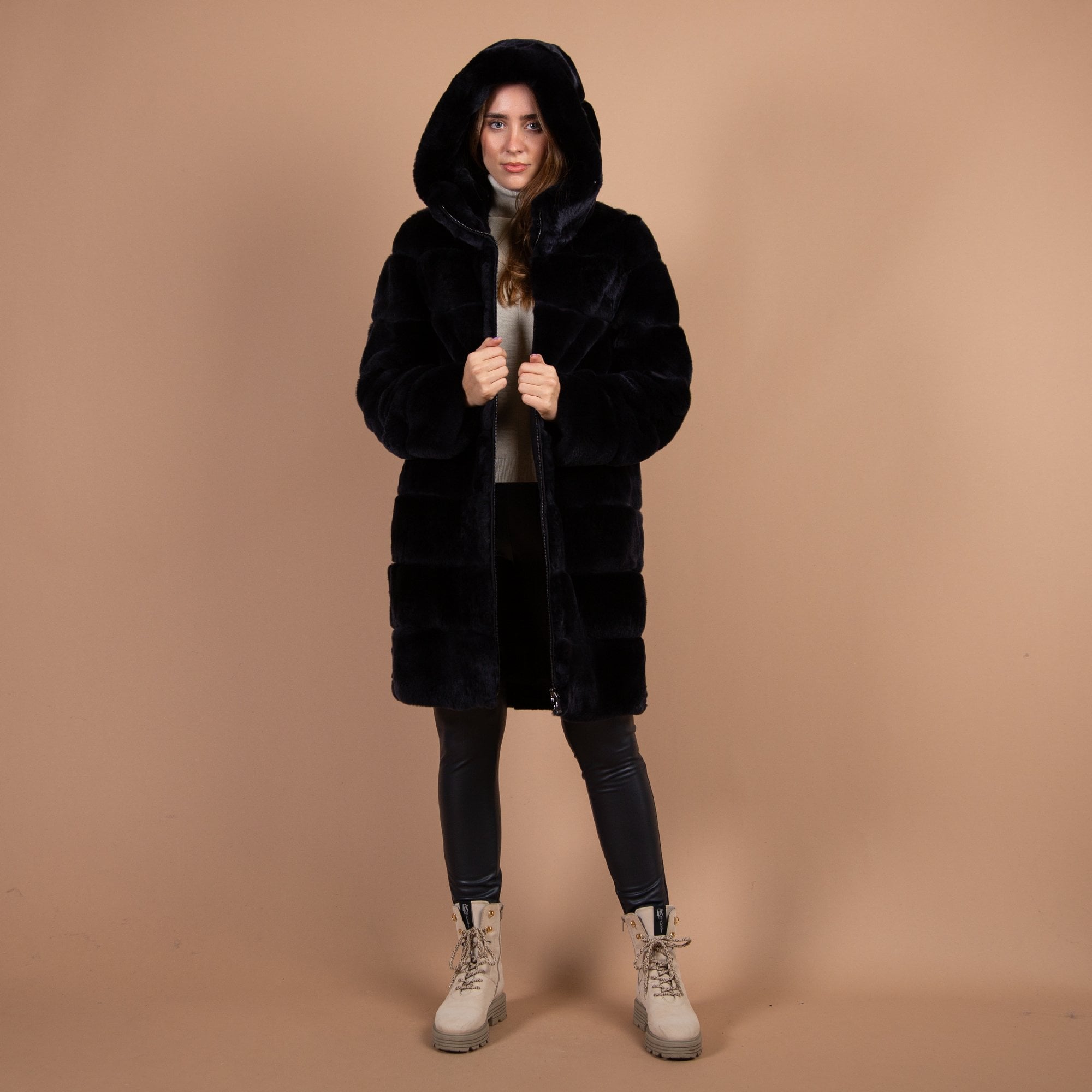 Levinsky Alba Wide Panel Fur Midi Coat Dellon Blue