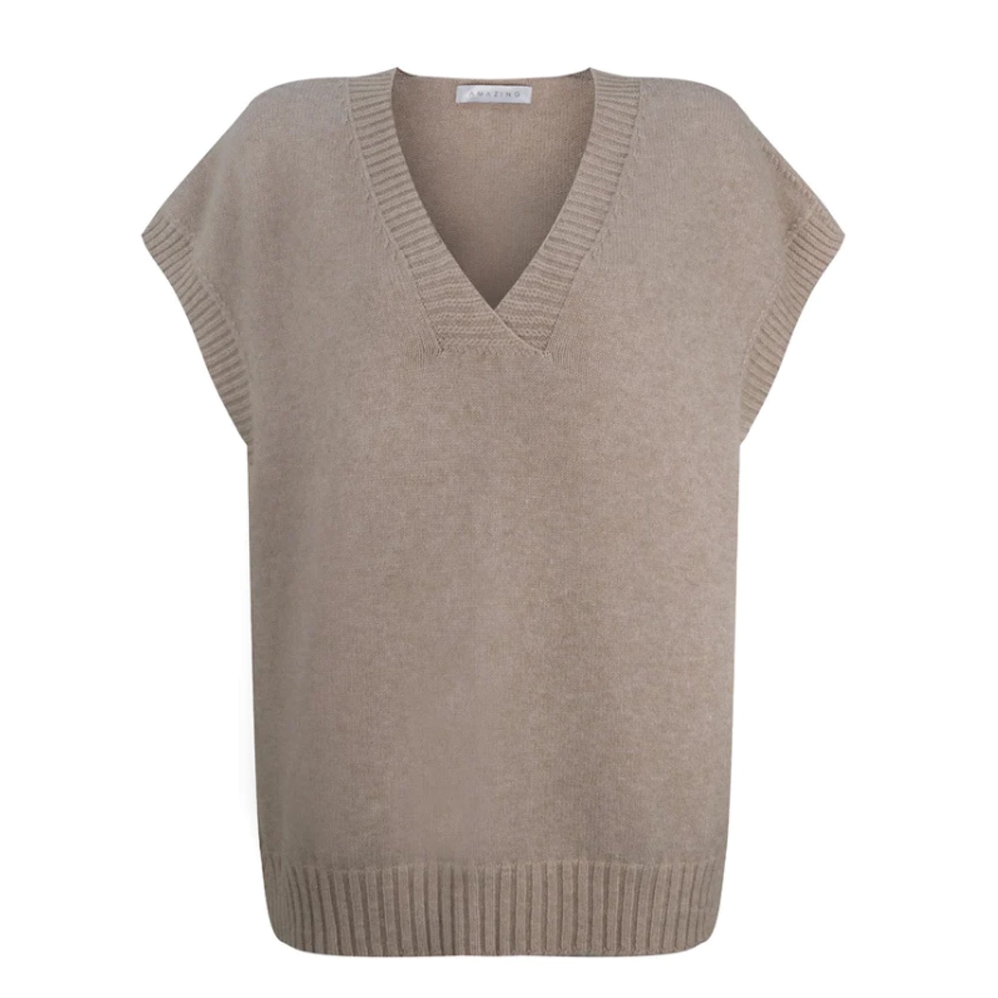 Amazing Woman Pirie Cap Sleeve Rib Trim Knit Tabard Taupe 1078