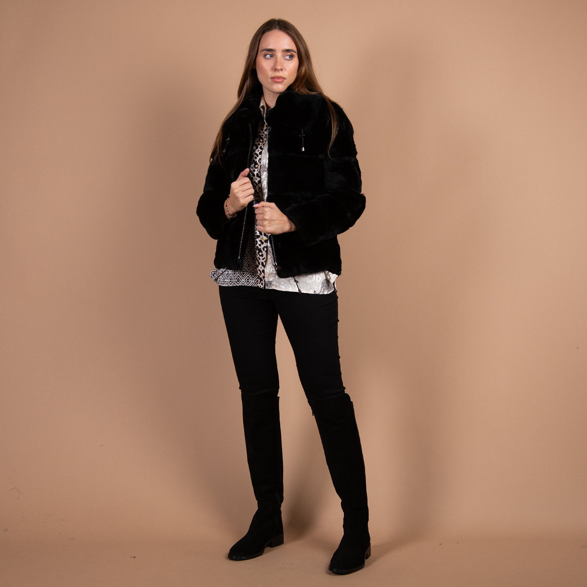 Levinsky Amoy Toggle Collar Short Fur Jacket Black