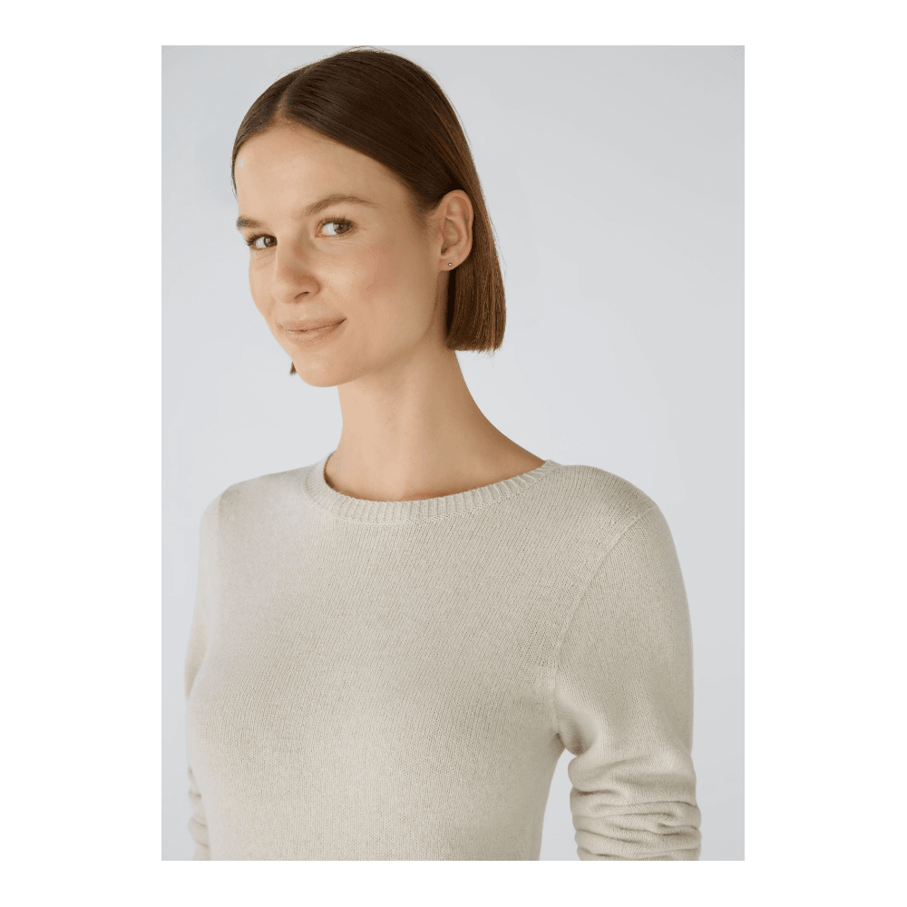 Oui Round Neck Fitted Knitted Dress Cream