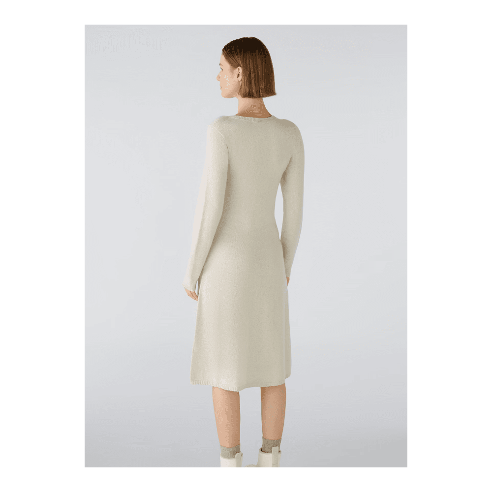 Oui Round Neck Fitted Knitted Dress Cream