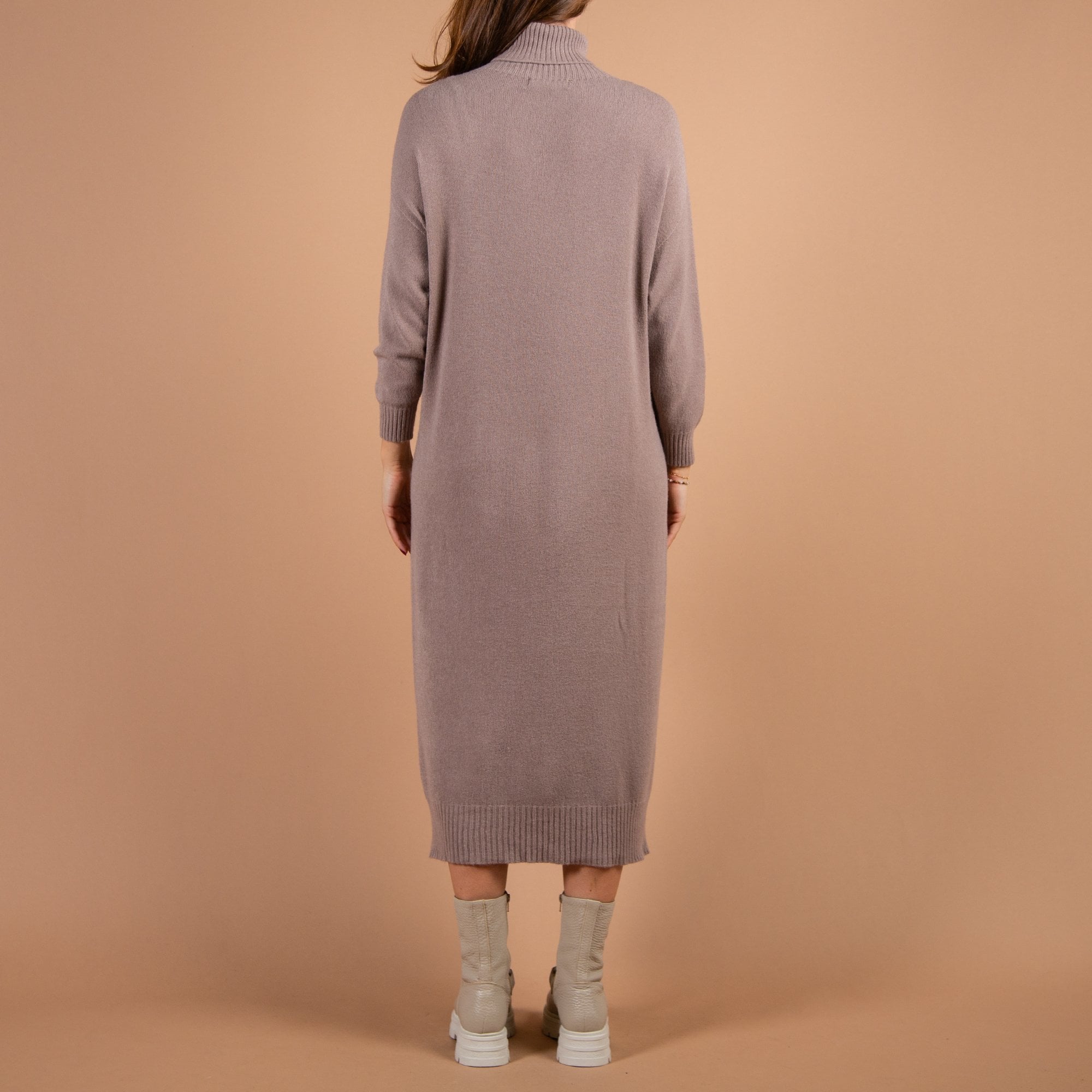 Amazing Woman Paige E Long Polo Neck Jumper Dress Taupe 1078