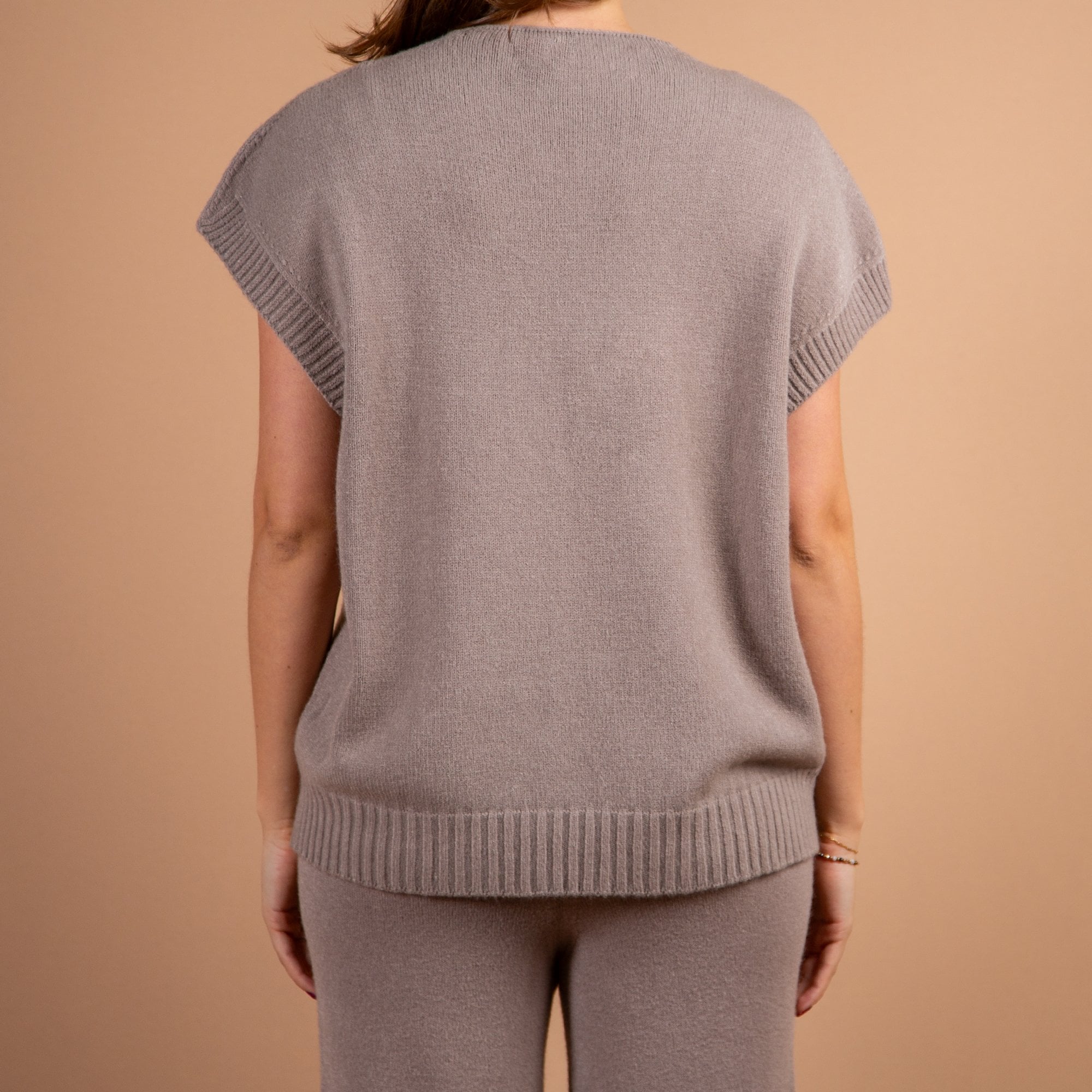 Amazing Woman Pirie Cap Sleeve Rib Trim Knit Tabard Taupe 1078