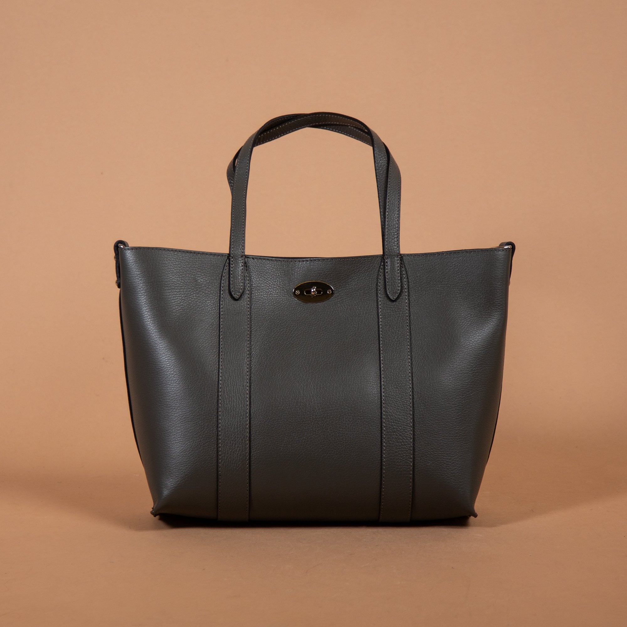 Sister ME Leather Tote With Twist Clasp Dark Grey