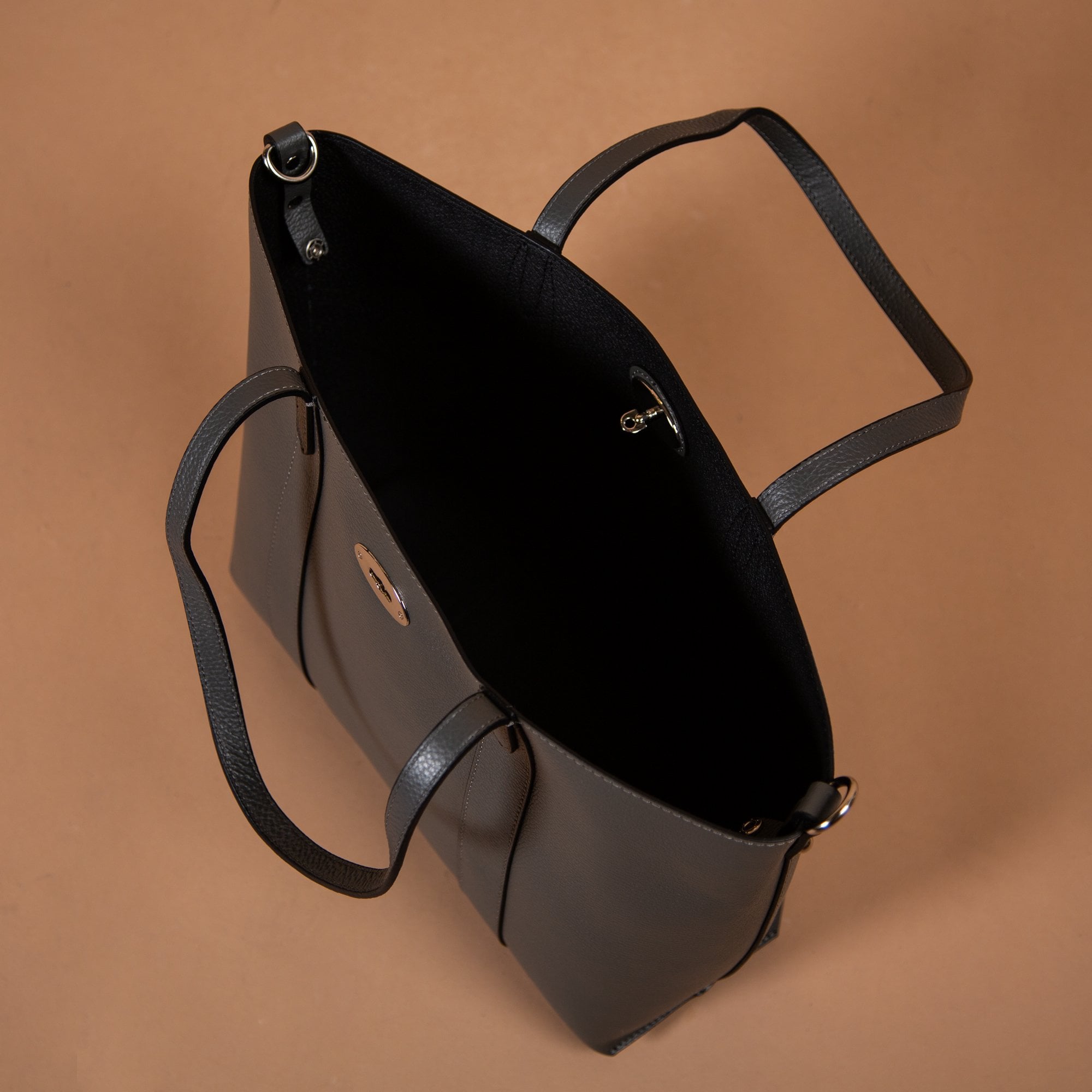 Sister ME Leather Tote With Twist Clasp Dark Grey