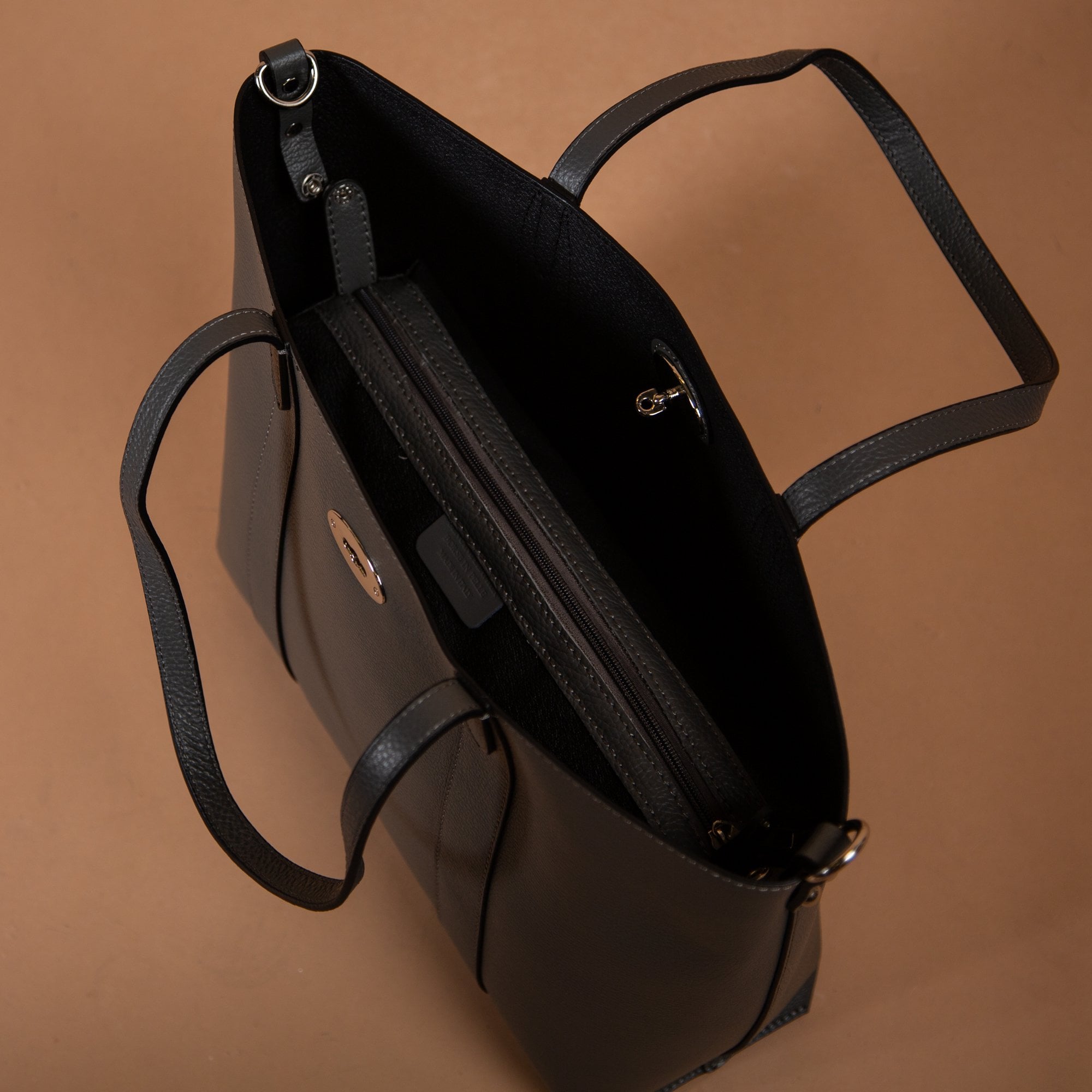 Sister ME Leather Tote With Twist Clasp Dark Grey