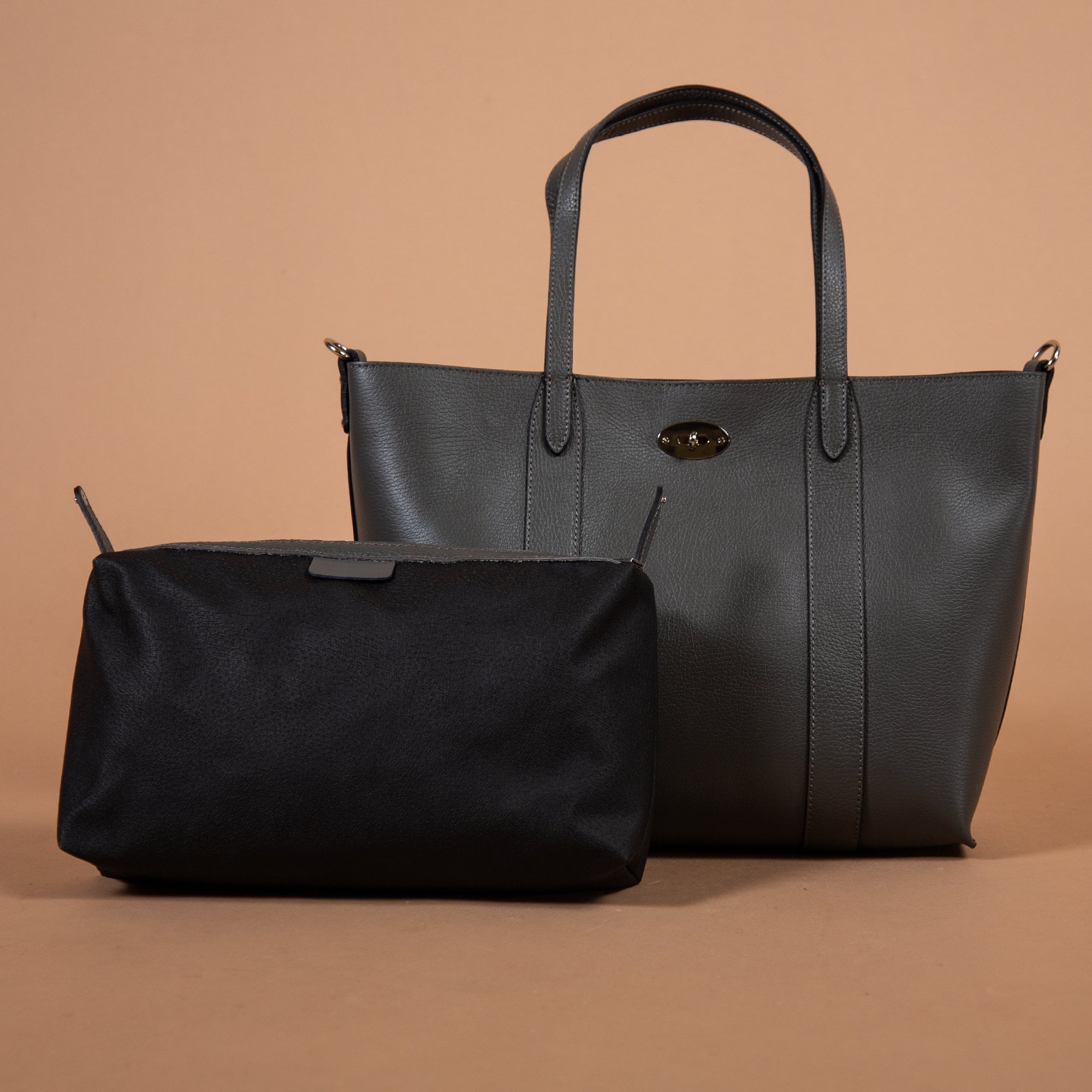 Sister ME Leather Tote With Twist Clasp Dark Grey