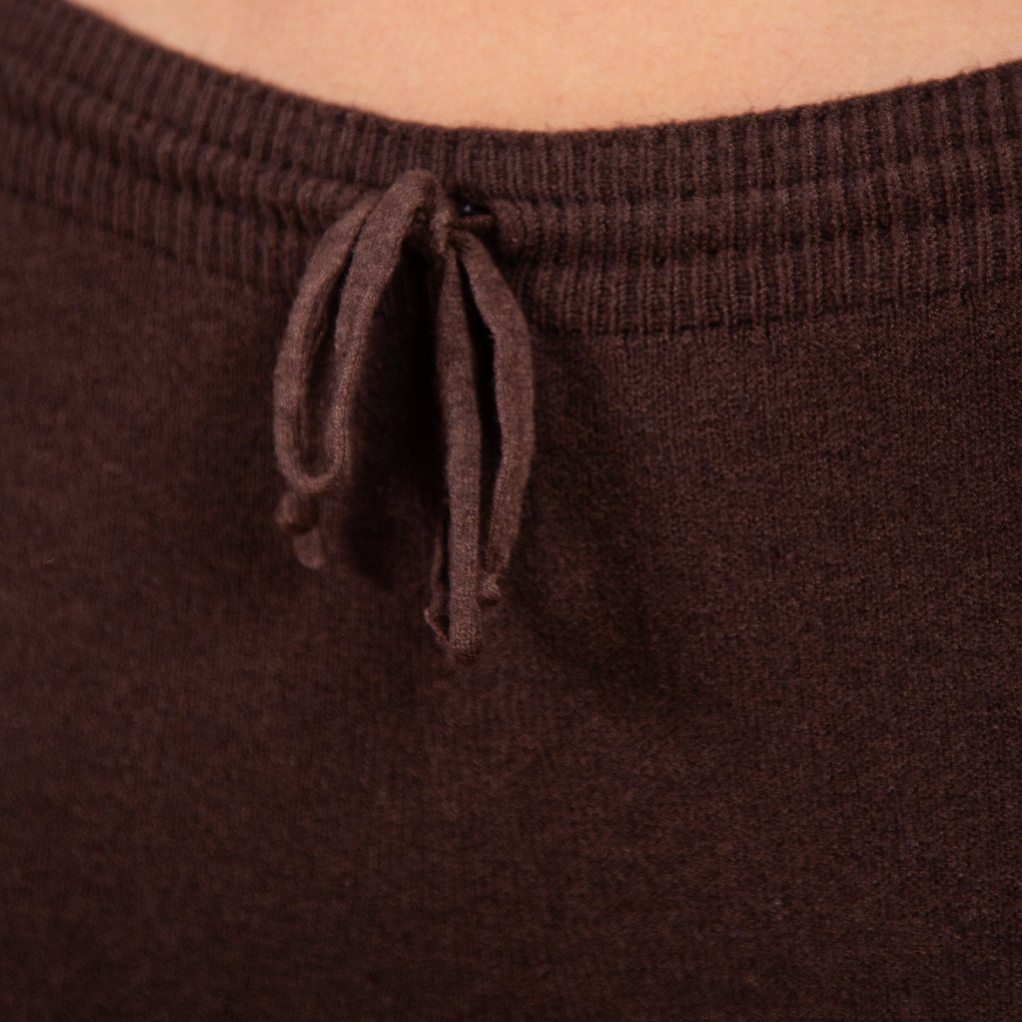 Amazing Woman Colette Wide Leg Knit Lounge Trouser With Tie Waist Dark Brown 1069