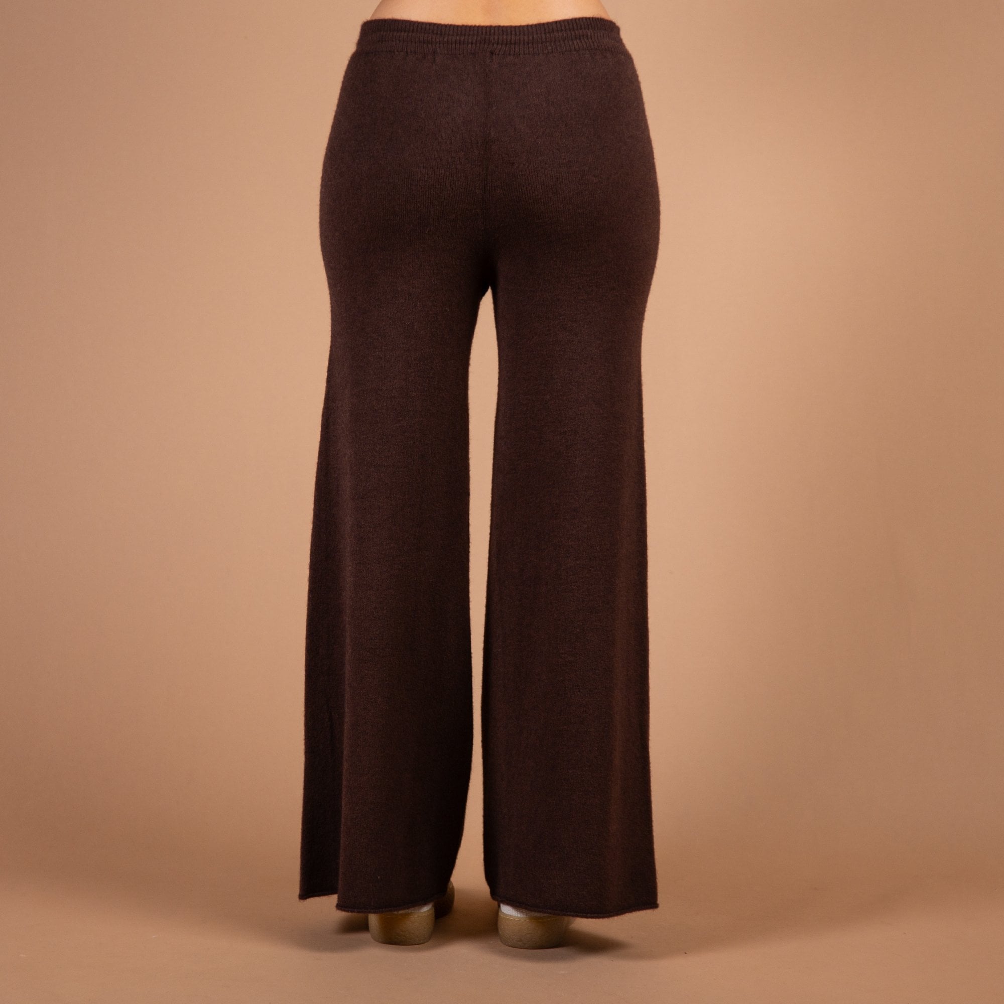 Amazing Woman Colette Wide Leg Knit Lounge Trouser With Tie Waist Dark Brown 1069