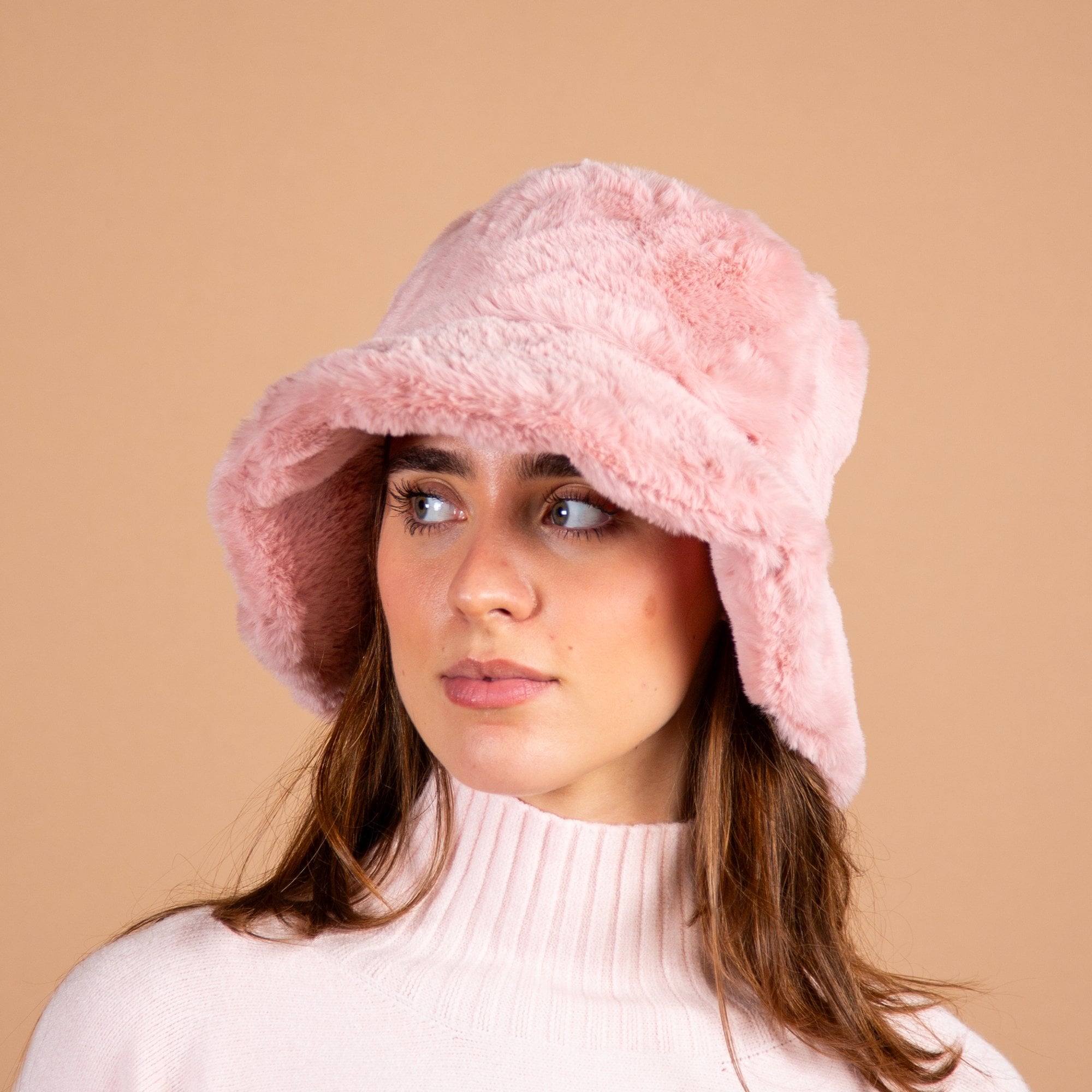 Zelly Faux Fur Bucket Hat Dusty Pink