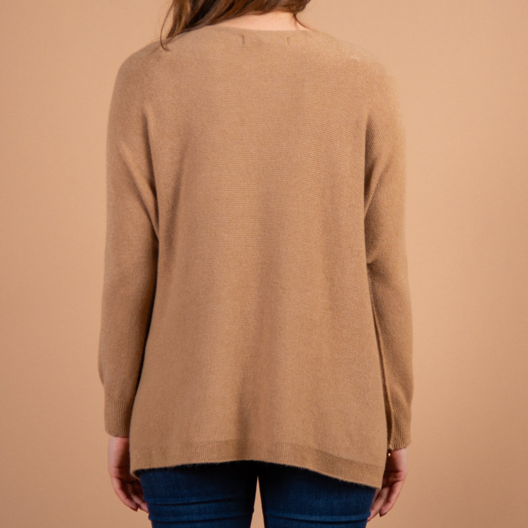 Amazing Woman Caryf X Round Neck Pocket Front Oversized Knit Jumper Caramel 085
