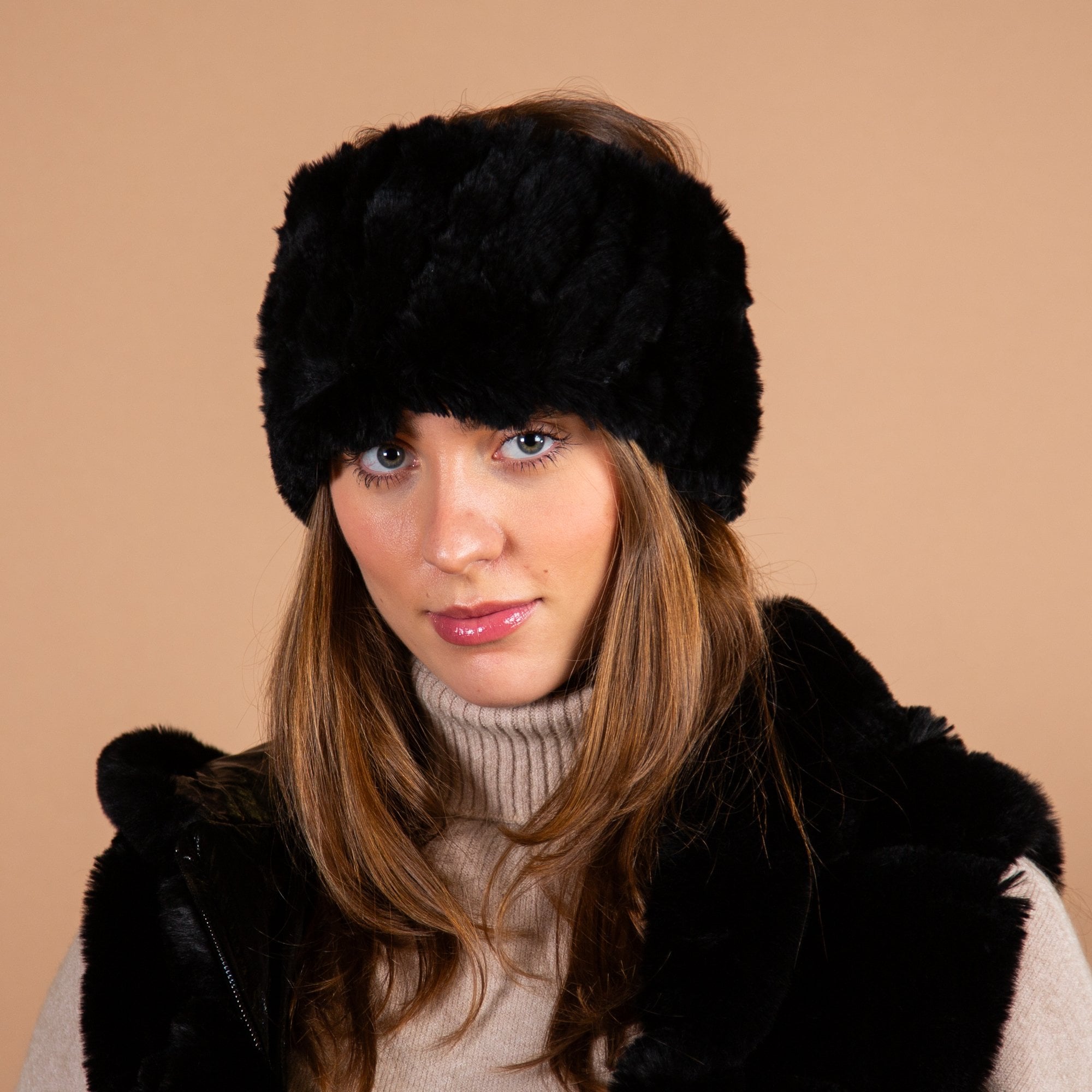 Levinsky Knitted Fur Headband Black