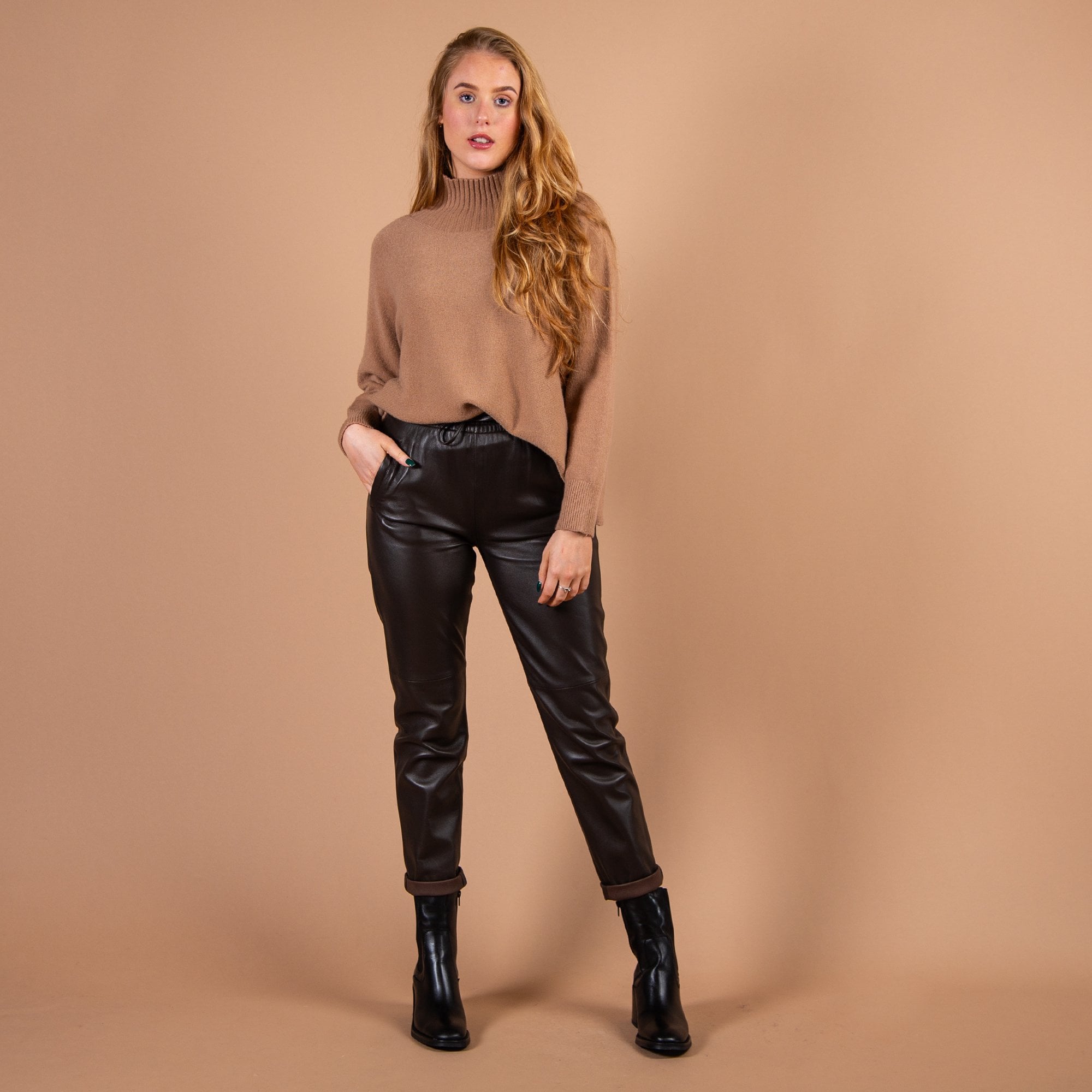 Oakwood Gift Leather Pull On Trouser With Elasticated Dark Brown