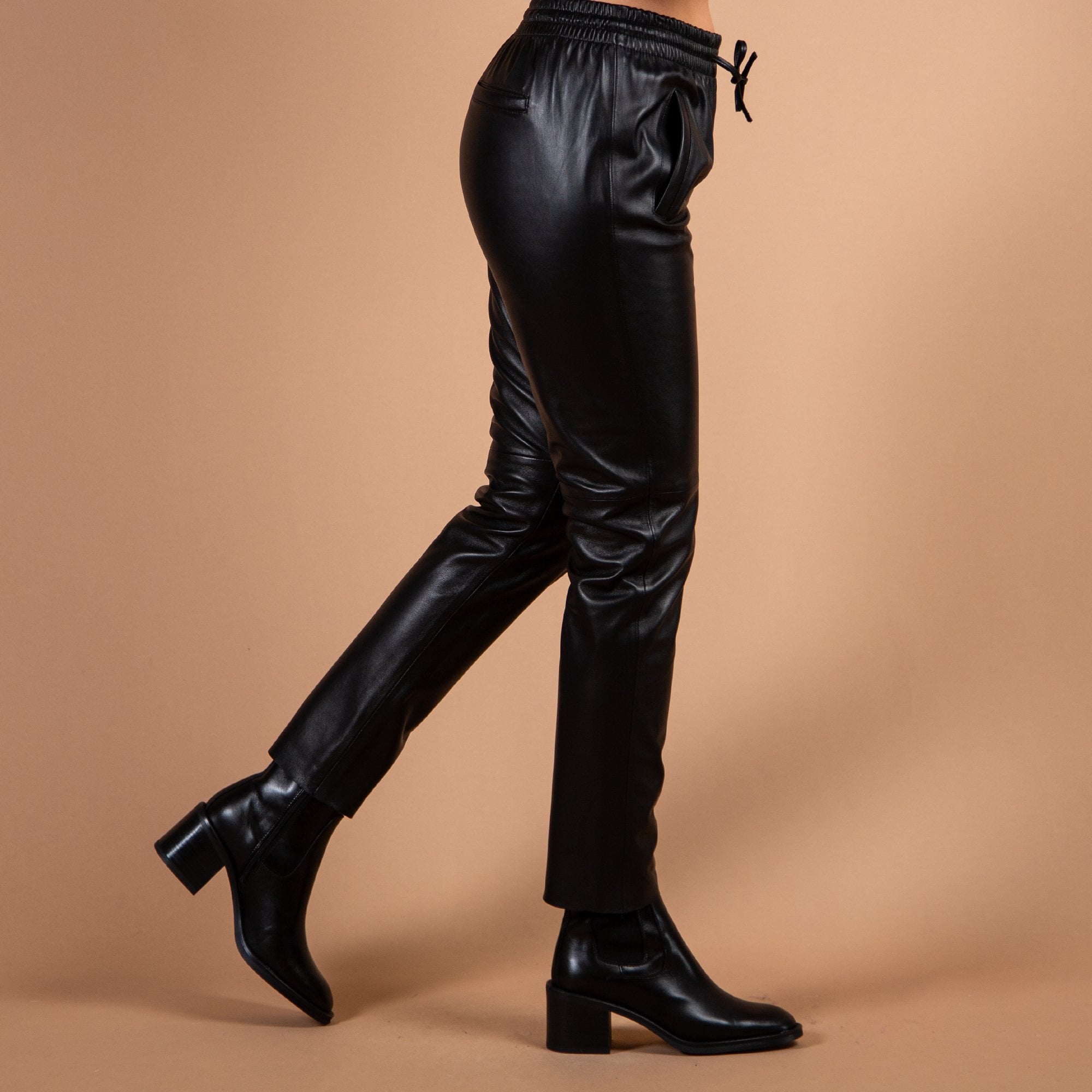 Oakwood Gift Leather Pull On Trouser With Elasticated Black