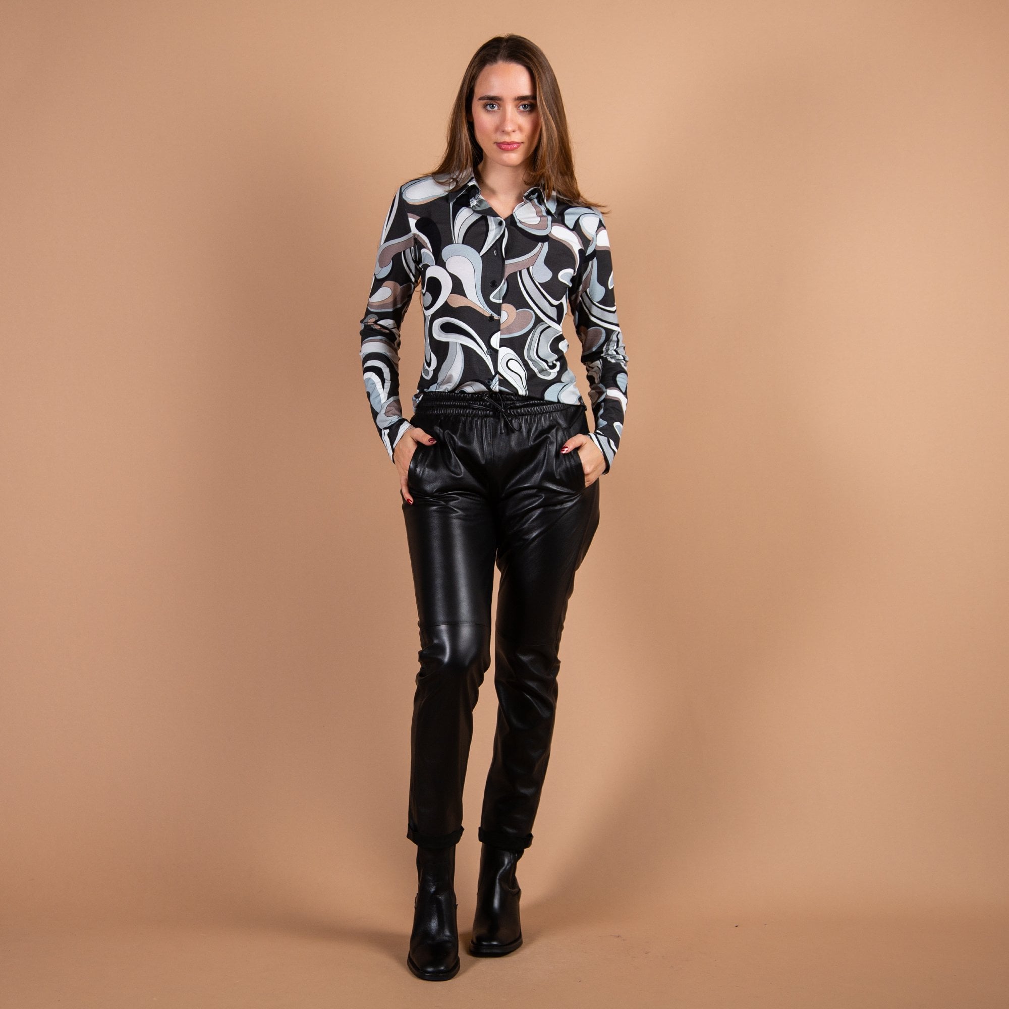 Oakwood Gift Leather Pull On Trouser With Elasticated Black