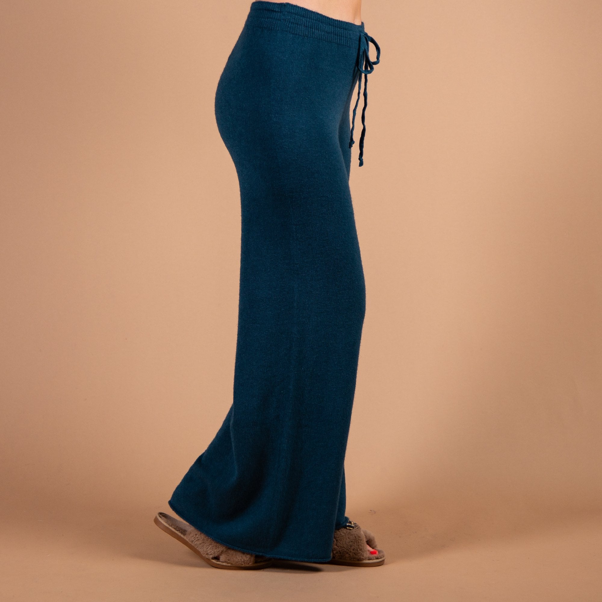 Amazing Woman Colette Wide Leg Knit Lounge Trouser With Tie Waist Dark Teal 382