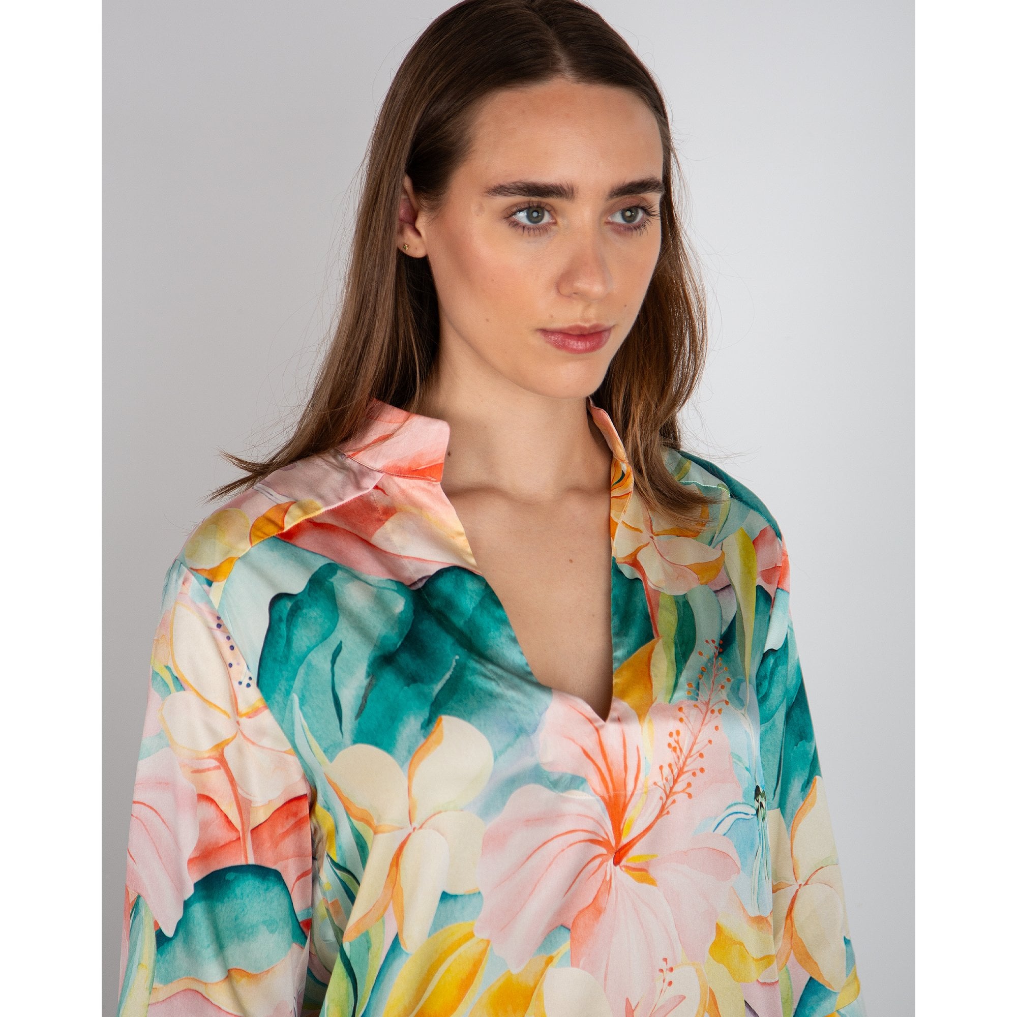 Dea Kudibal Sibeldea Watercolour Lily Print Nehru Collar Silk Dress Desert