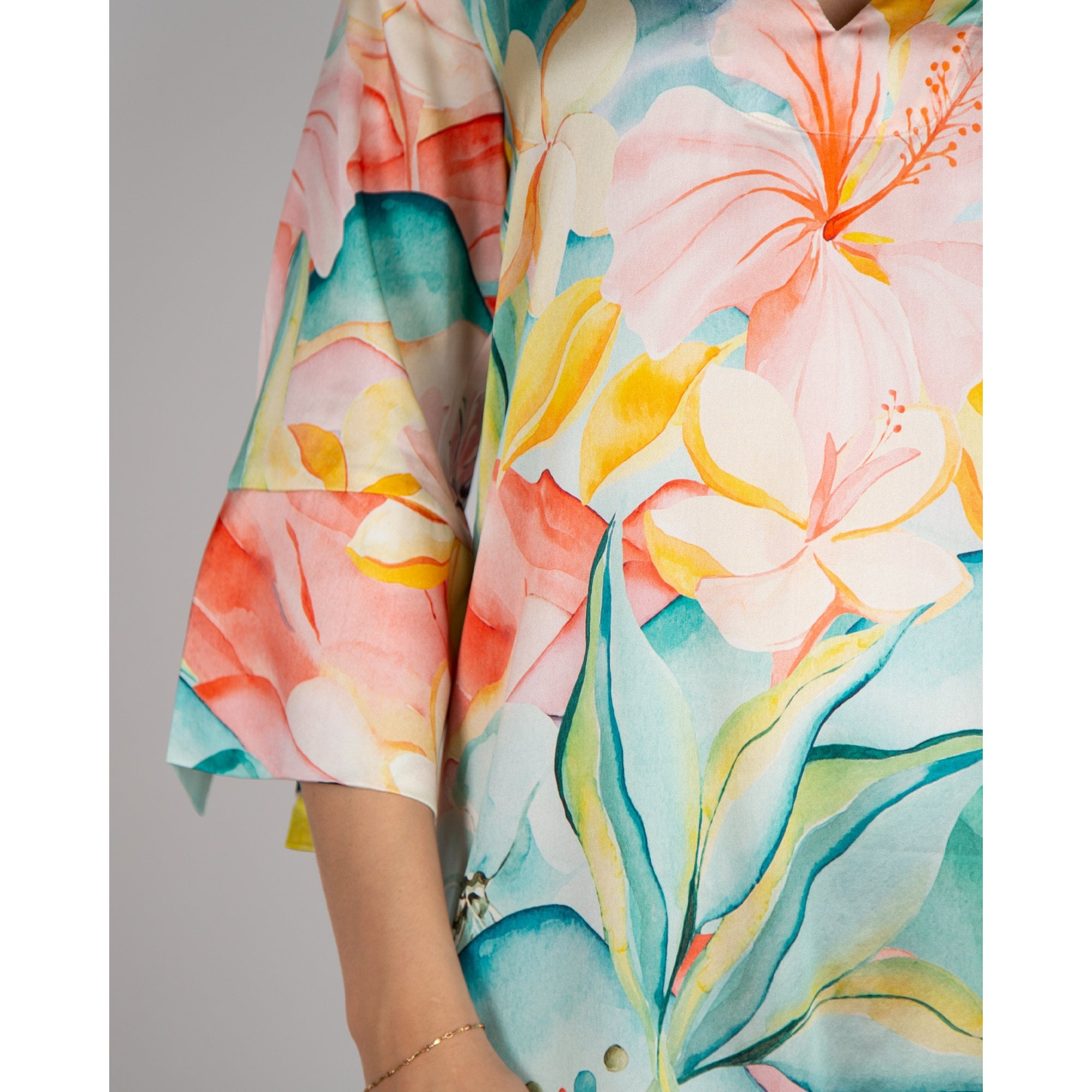 Dea Kudibal Sibeldea Watercolour Lily Print Nehru Collar Silk Dress Desert