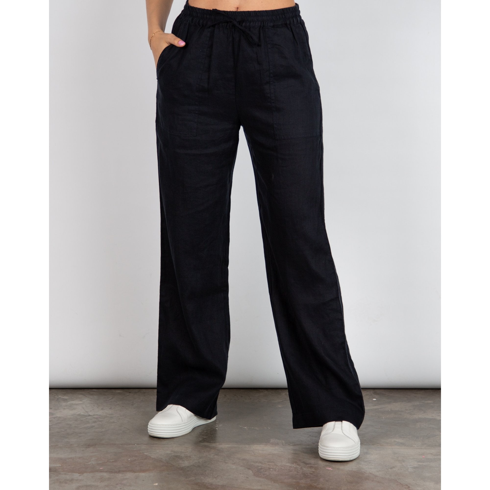 Part Two Eniola Elasticated Waist Wide Leg Linen Trousers Navy