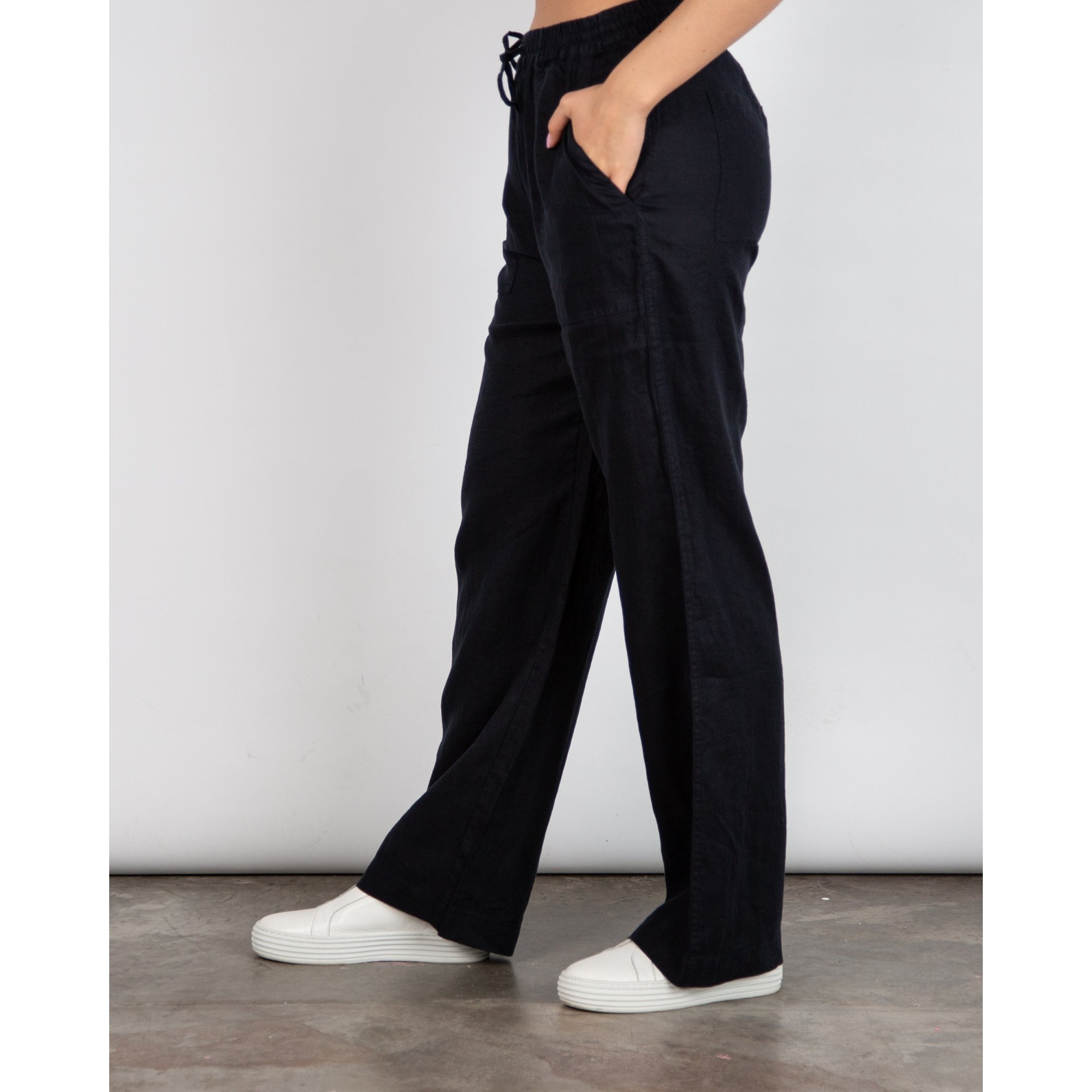 Part Two Eniola Elasticated Waist Wide Leg Linen Trousers Navy