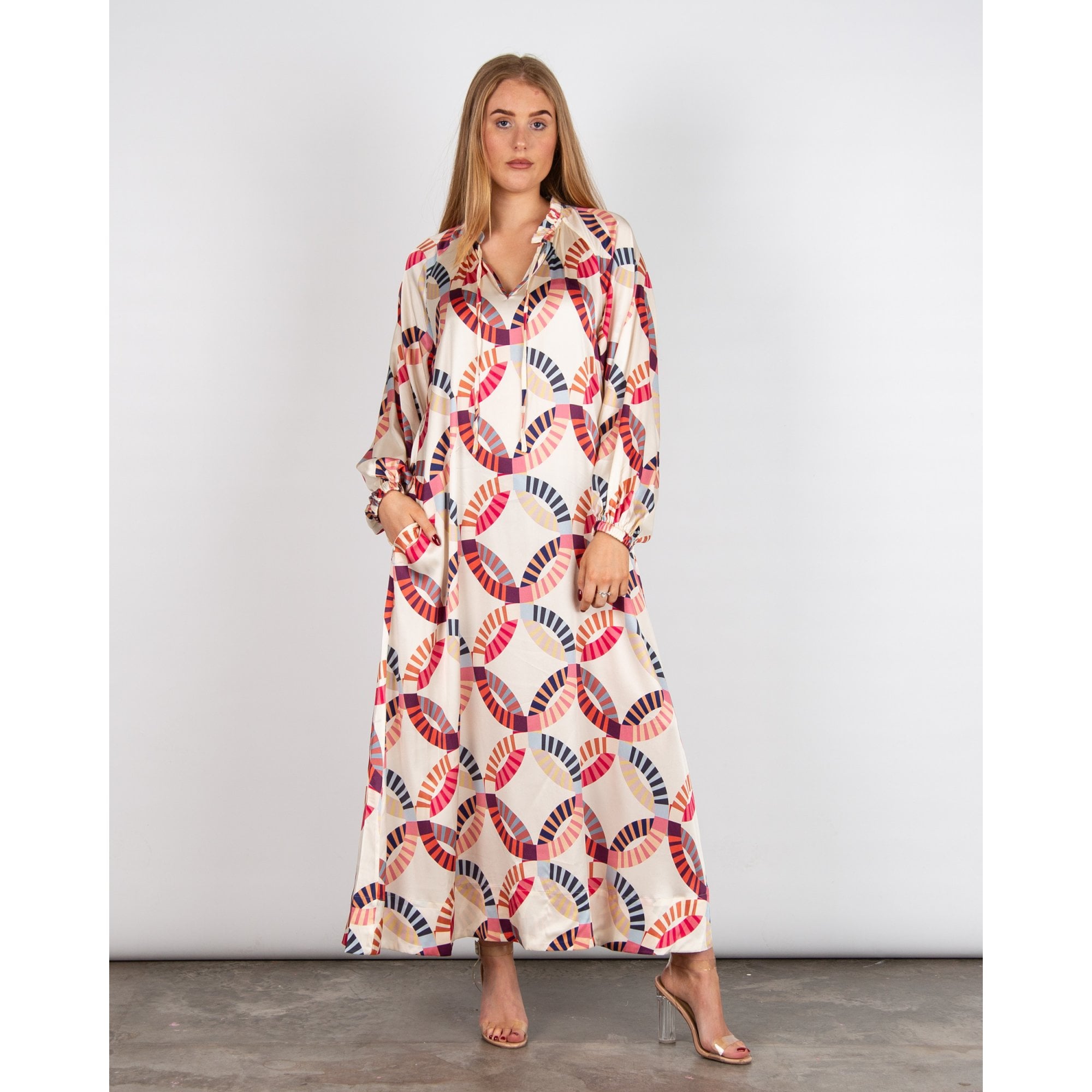 Dea Kudibal Zariadea Oversized Tie Neck Circle Print Silk Dress El Sol