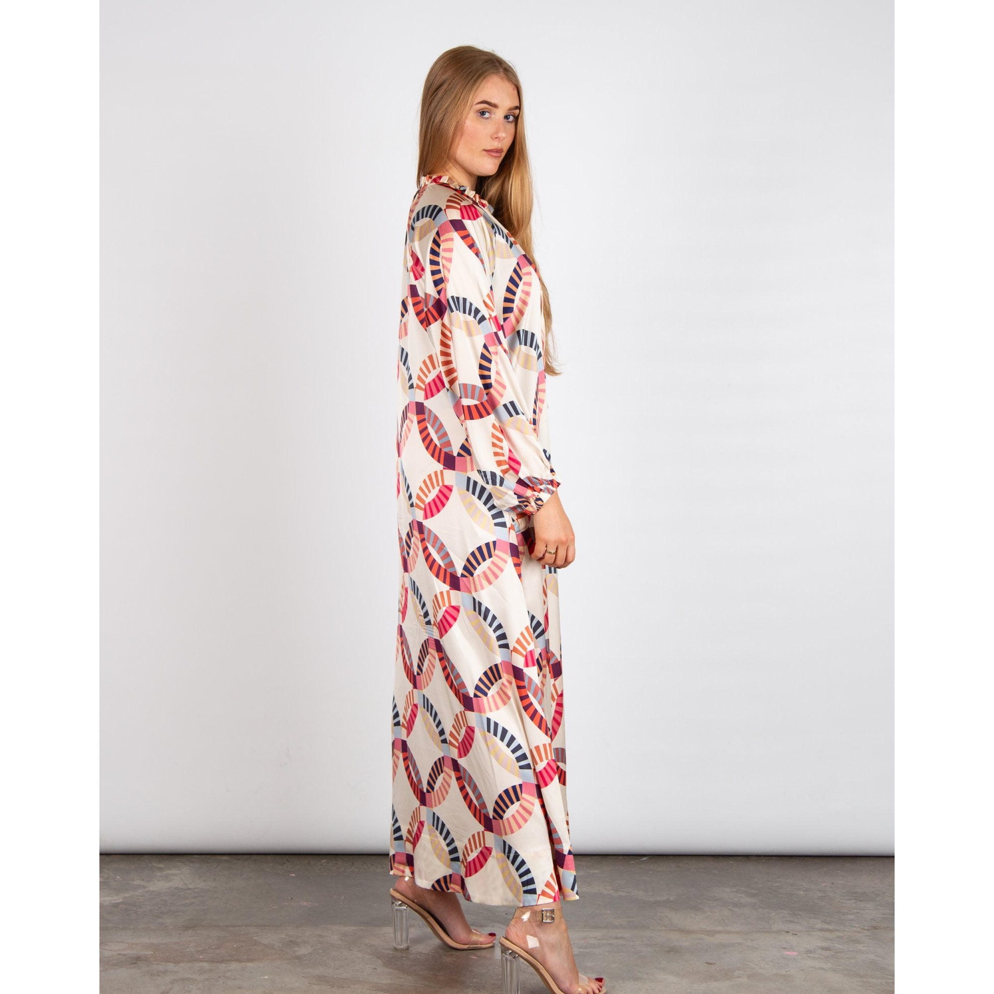 Dea Kudibal Zariadea Oversized Tie Neck Circle Print Silk Dress El Sol
